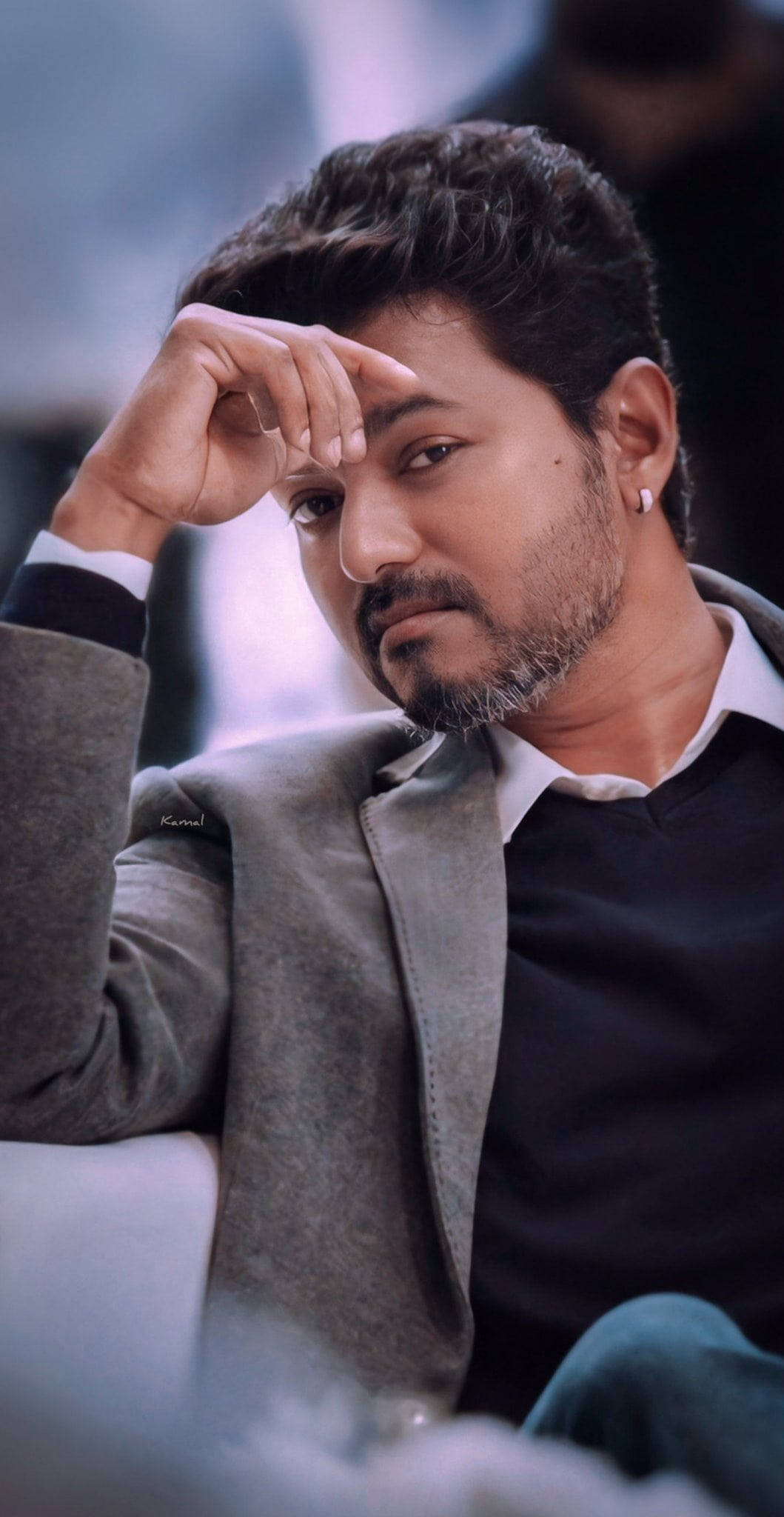 Master Vijay HD, grey tuxedo, beard, Full HD Phone Wallpaper