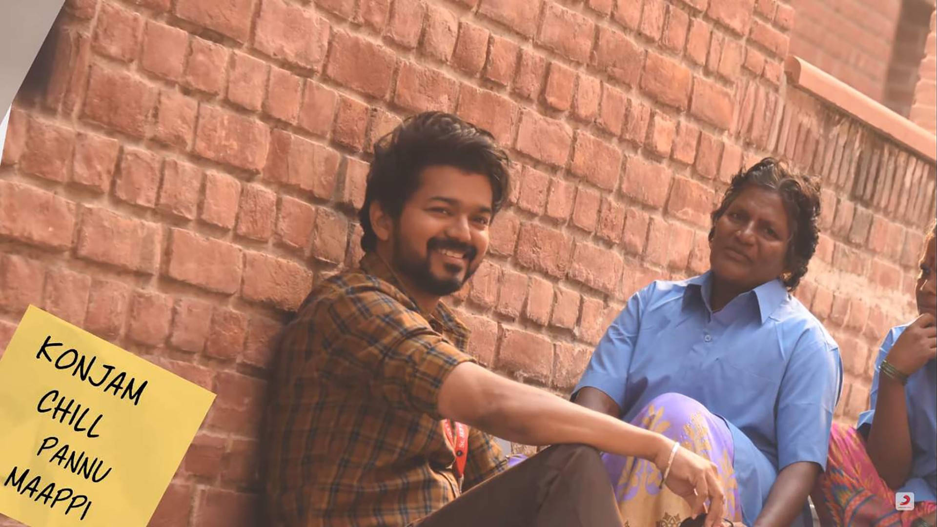 Master Vijay HD, konjam chill pannu maappi, warm-toned brick wall, Full HD Desktop Wallpaper