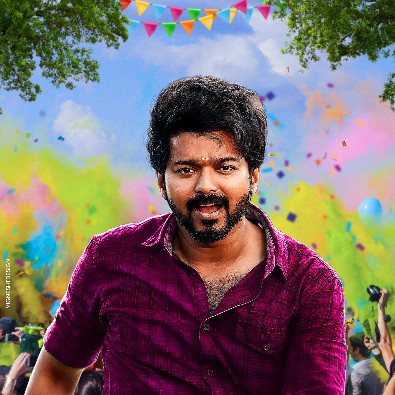 Master Vijay HD, purple shirt, vibrant color powder, HD Desktop Wallpaper