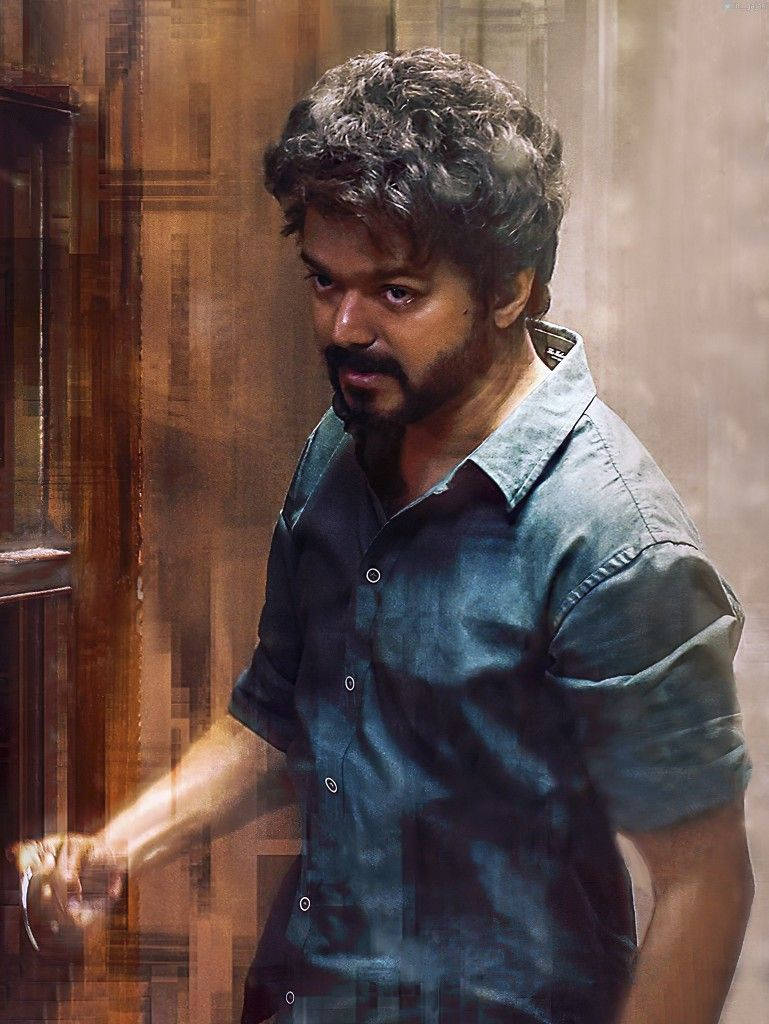 Master Vijay, blue shirt, dark curly hair, SD Phone Wallpaper