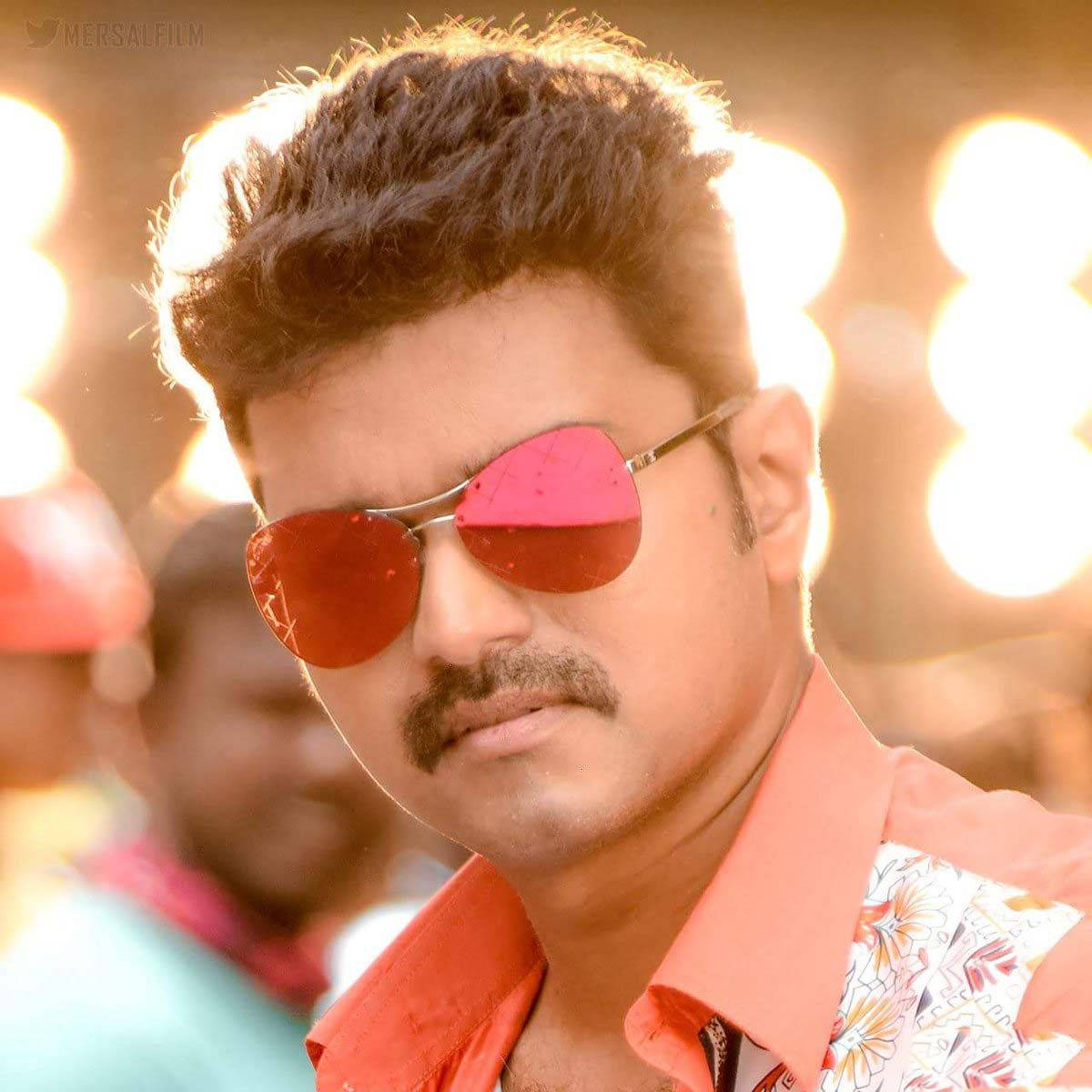Master Vijay, pink-tinted sunglasses, orange floral shirt, SD Desktop Wallpaper