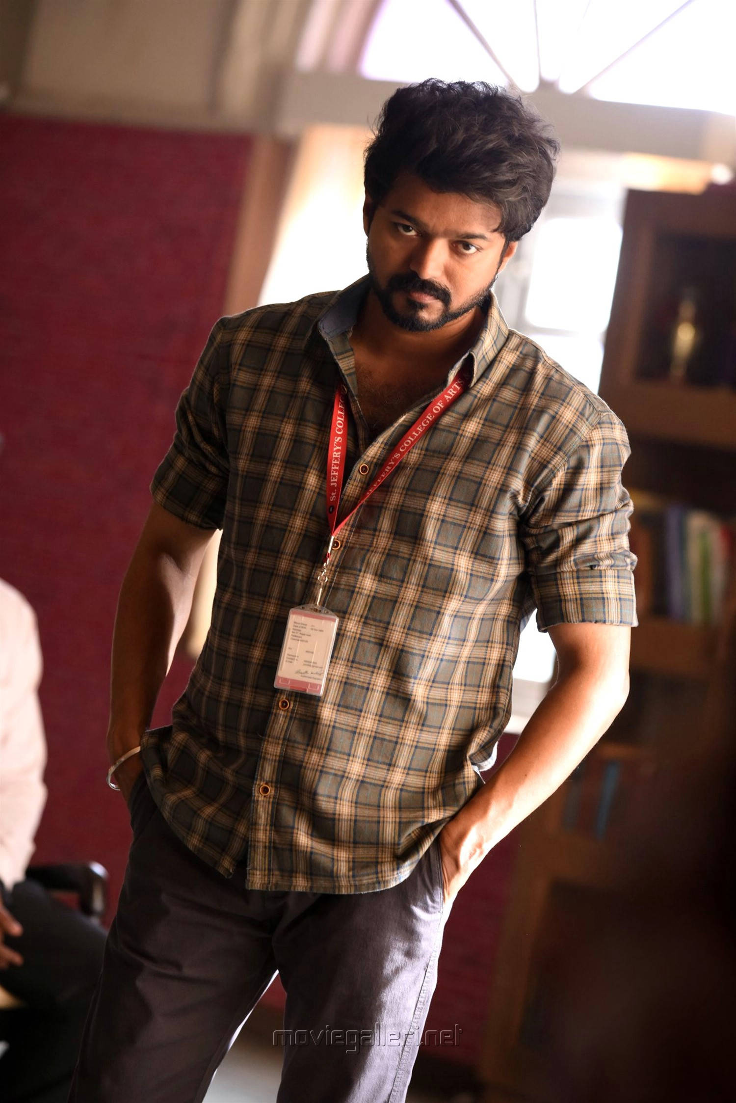 Master Vijay, plaid shirt, beard, Full HD Phone Wallpaper