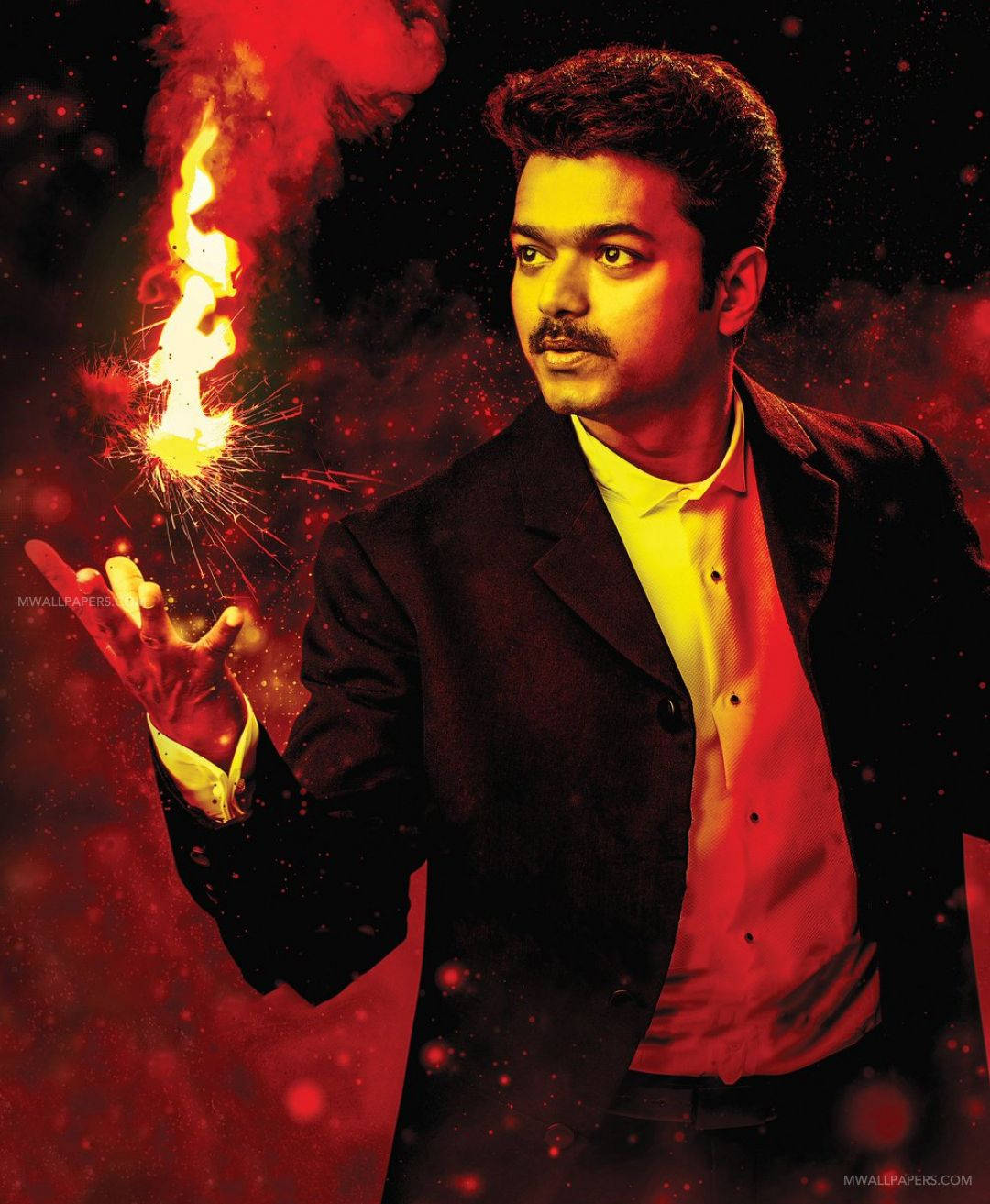Master Vijay, firework, dark red cosmic background, HD Phone Wallpaper