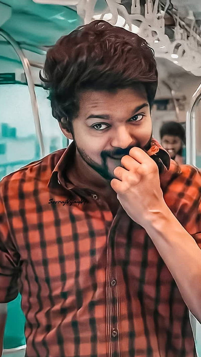 Master Vijay, red plaid shirt, public transport vehicle, HD Phone Wallpaper