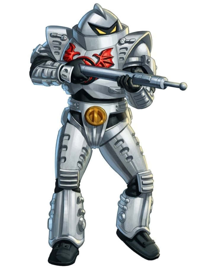 Masters Of Evil, silver armored robot warrior, glowing yellow eyes, SD Phone Wallpaper