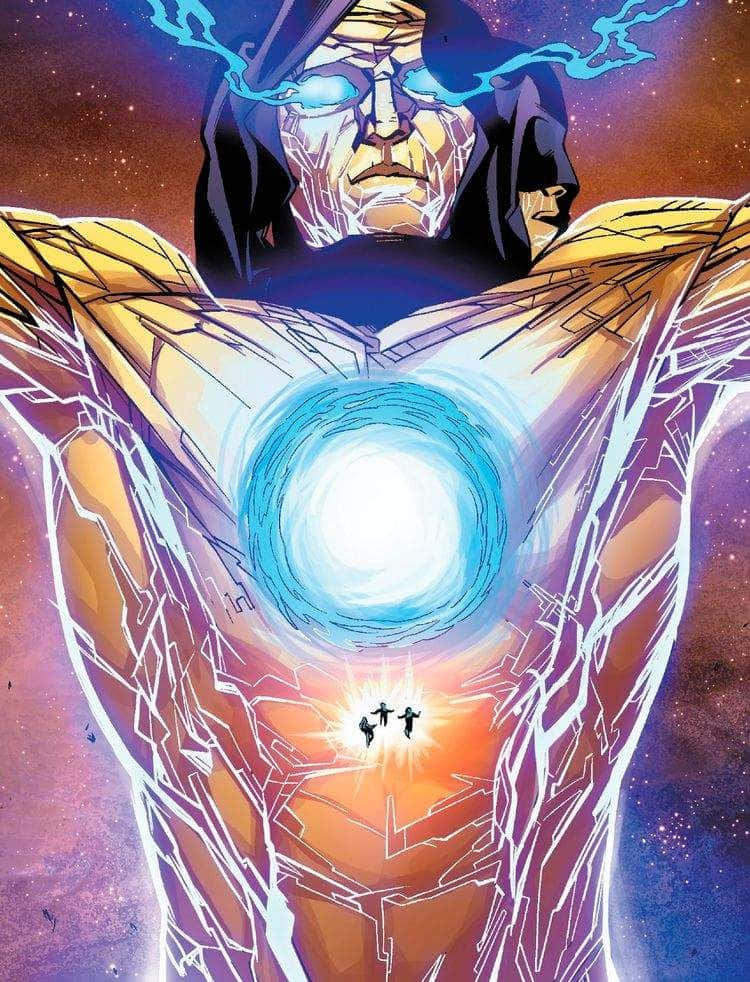 Masters of Evil, glowing blue eyes, radiant chest portal, SD Phone Wallpaper