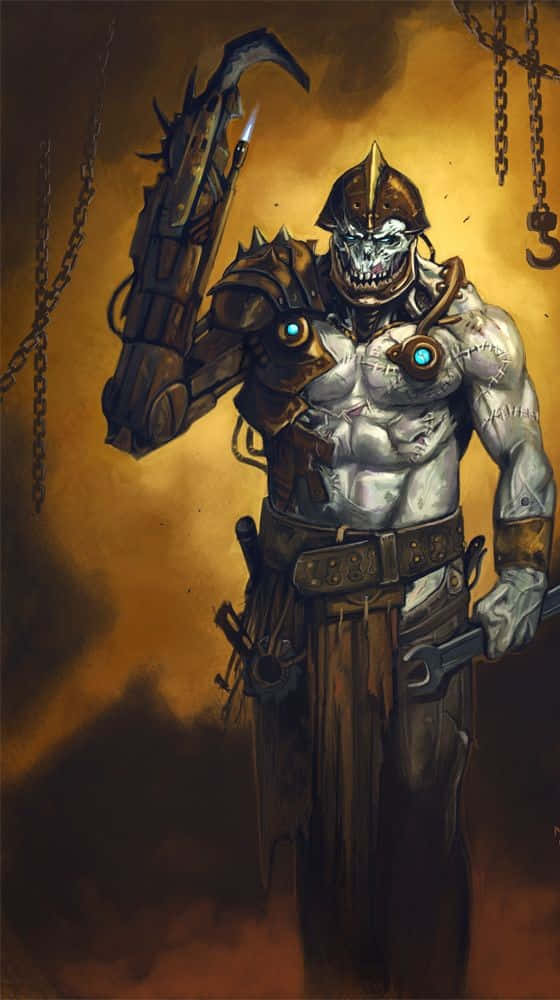Masters of Evil, armored skeleton warrior, glowing blue eyes, SD Phone Wallpaper
