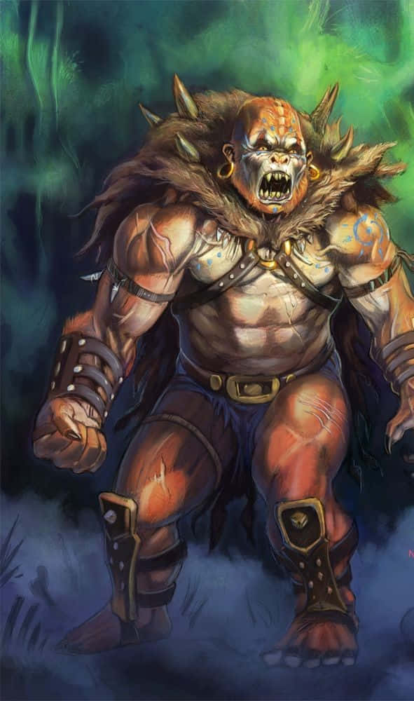 Masters Of Evil, horned orc warrior, misty forest, SD Phone Wallpaper