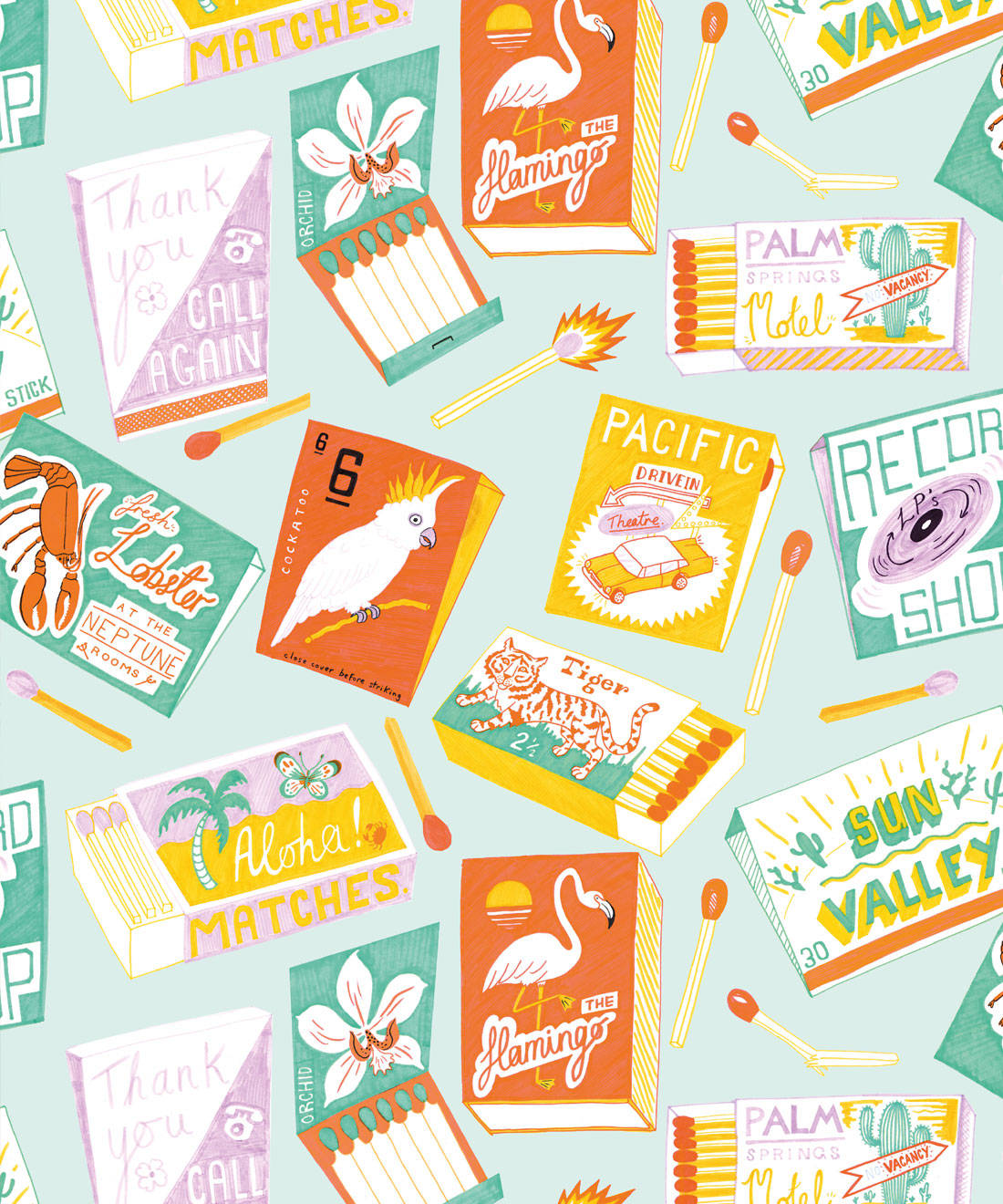 Matchboxes, retro matchbox pattern, tropical designs, HD Phone Wallpaper