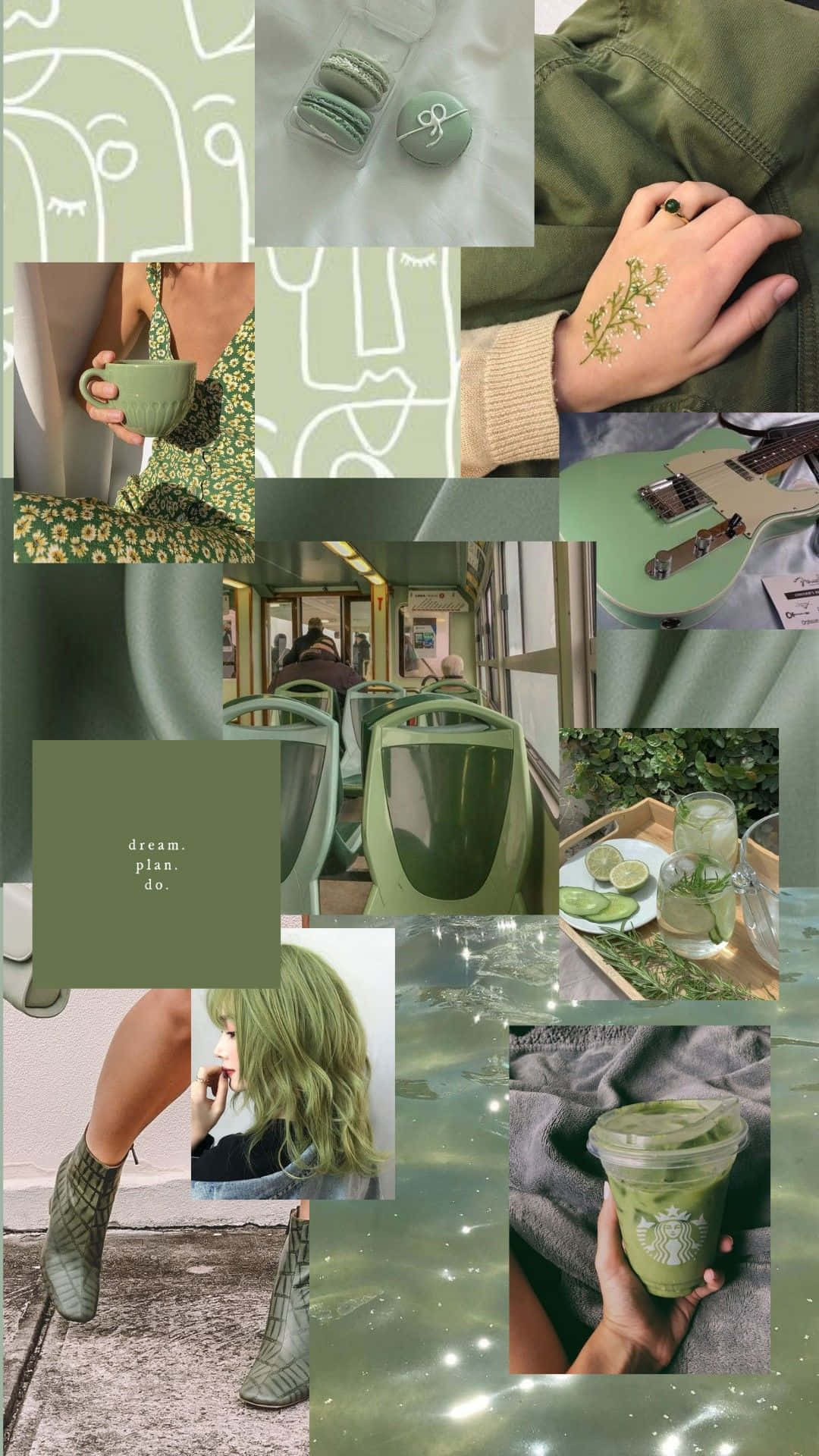 mint green, macarons, guitar, Full HD Phone Wallpaper