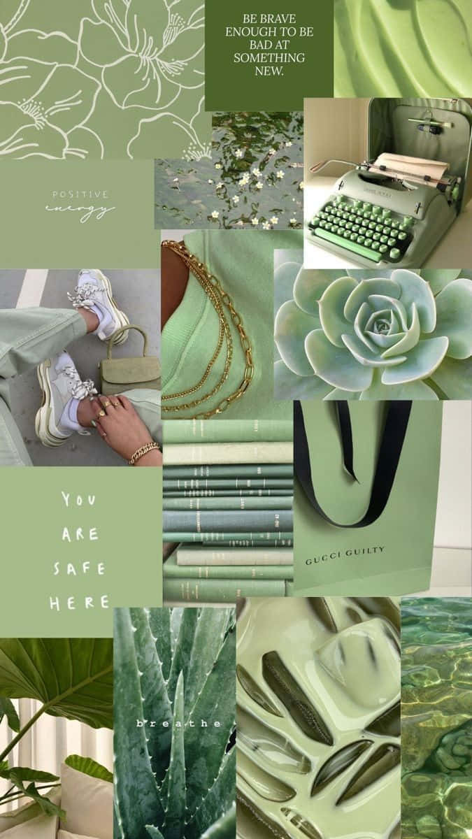 mint green, succulents, vintage typewriter, SD Phone Wallpaper