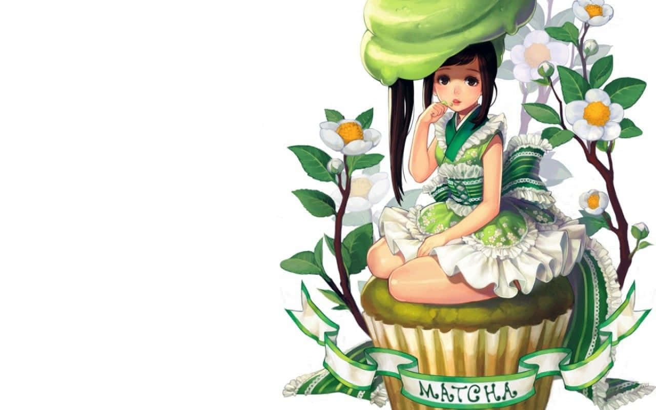 matcha cupcake, green and white, anime girl, HD Desktop Wallpaper