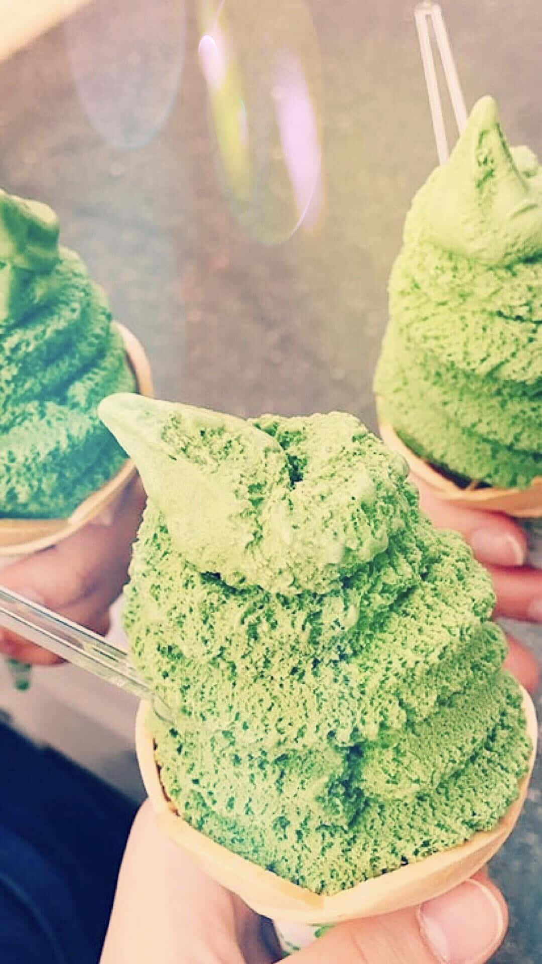 matcha, soft serve ice cream cones, vibrant green, Full HD Phone Wallpaper