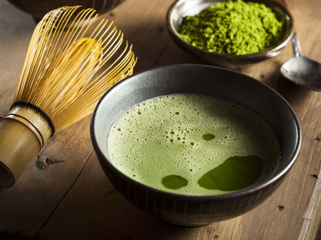 matcha tea, bowl, bamboo whisk, SD Desktop Wallpaper