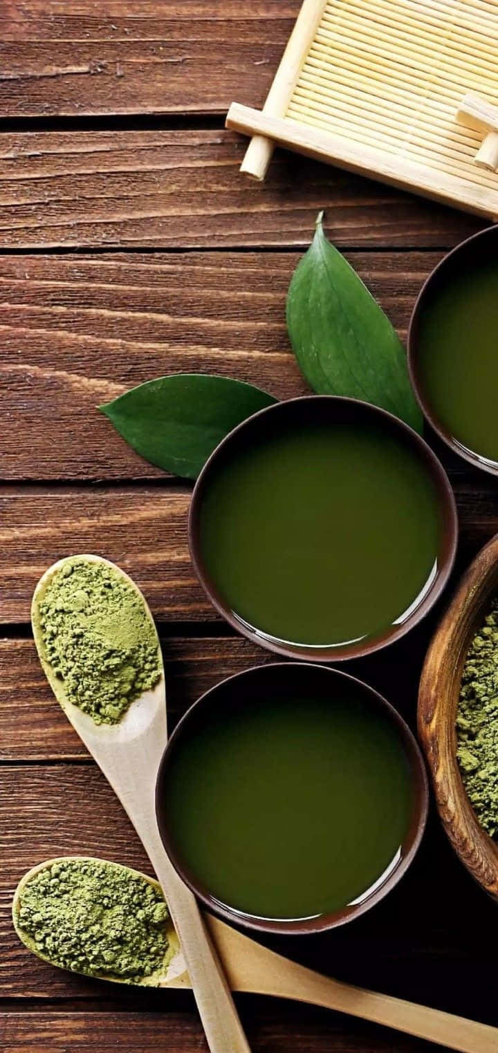Matcha, wooden bowls, spoons, HD Phone Wallpaper