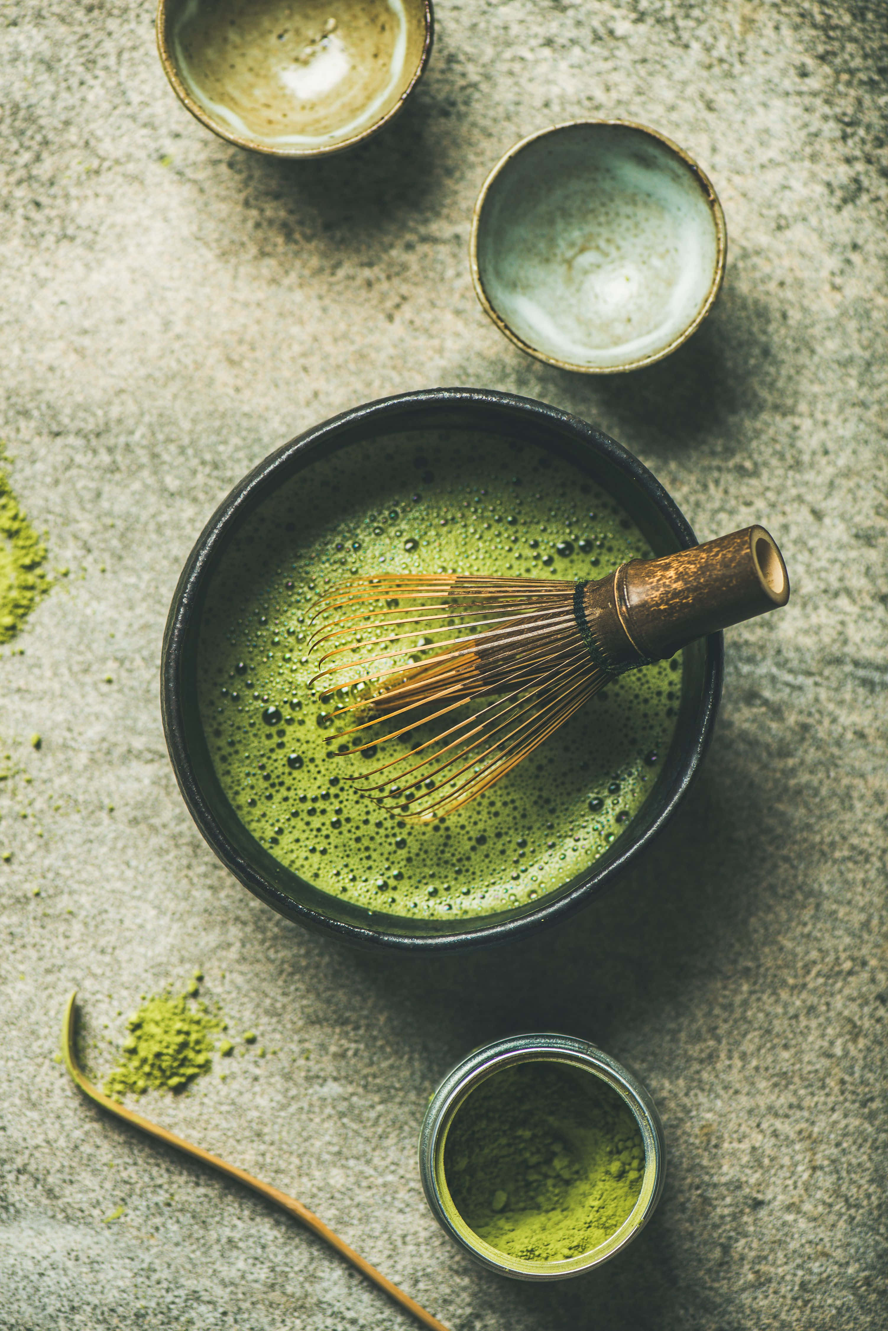 Matcha 3004 x 4500, vibrant green matcha tea, black bowl, 4K Phone Wallpaper