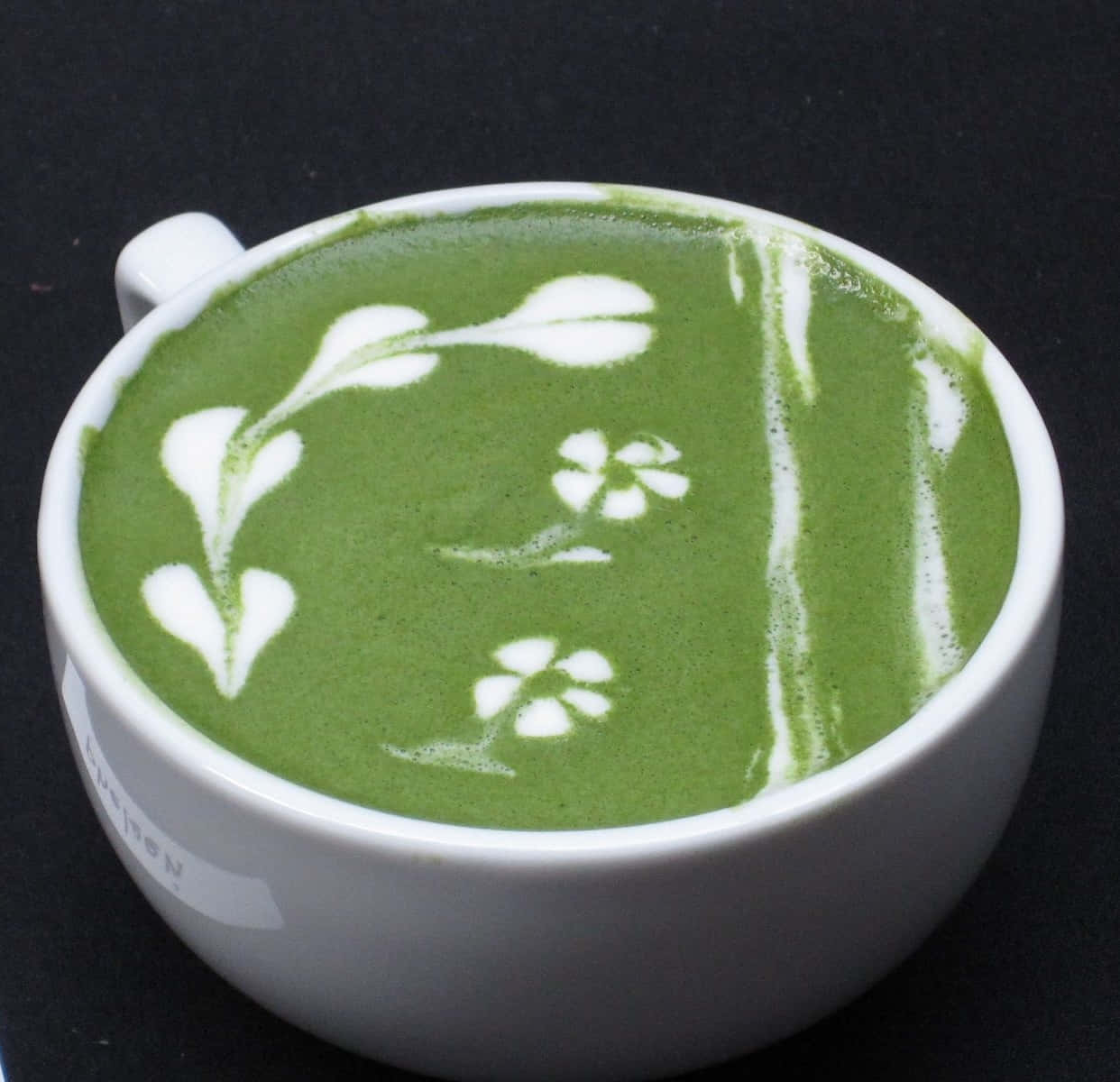 Matcha, white ceramic mug, vibrant green matcha, SD Desktop Wallpaper