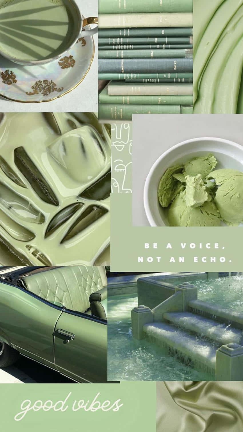 matcha aesthetic collage, mint green, teacup, HD Phone Wallpaper