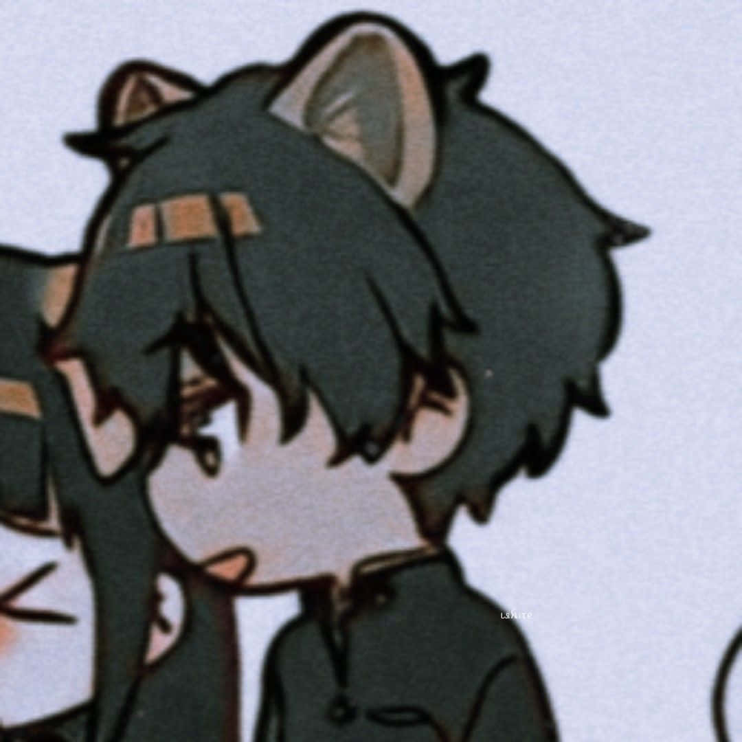 chibi anime character, dark hair, cat ears, SD Desktop Wallpaper
