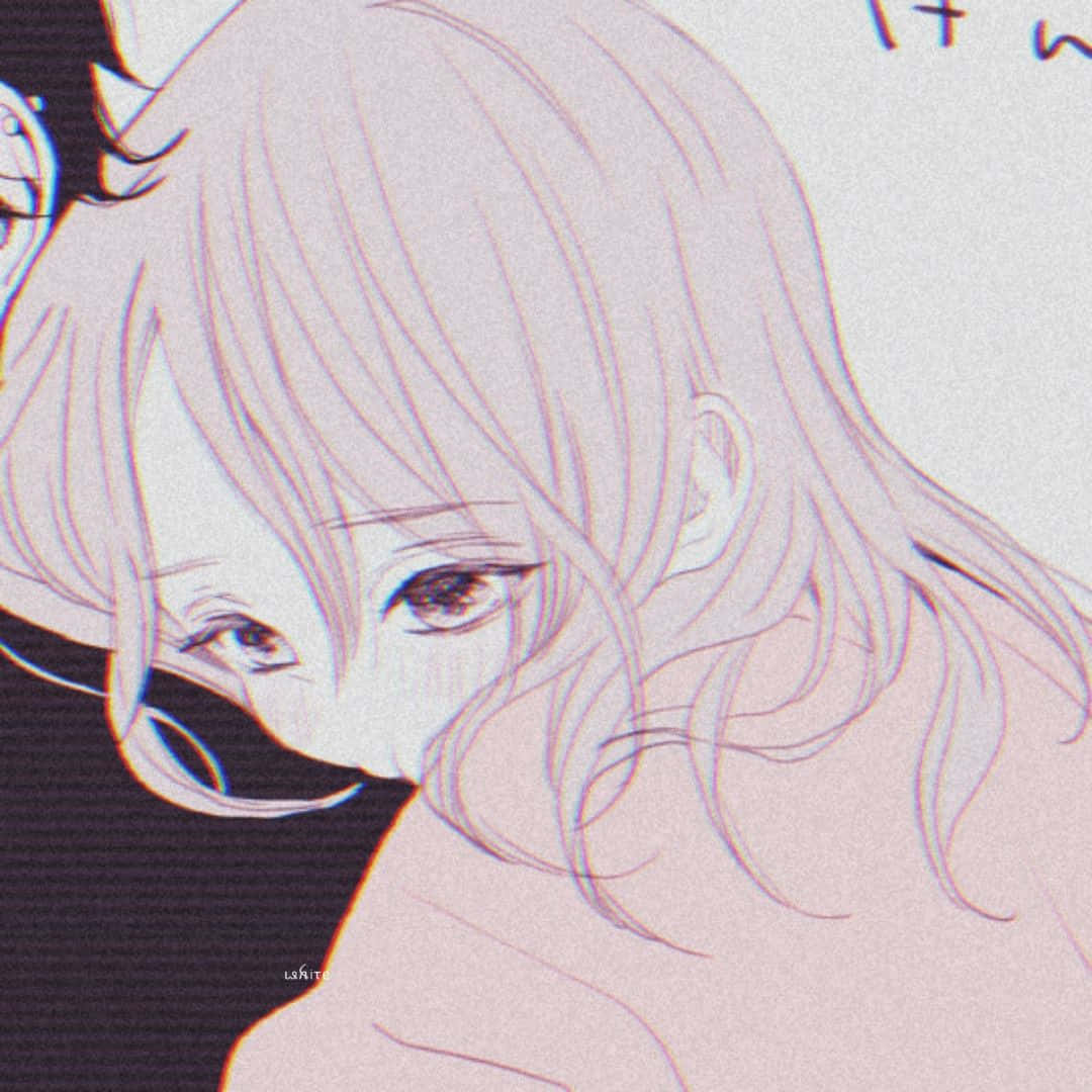 pale anime girl, dreamy, minimalist line-art style, SD Desktop Wallpaper