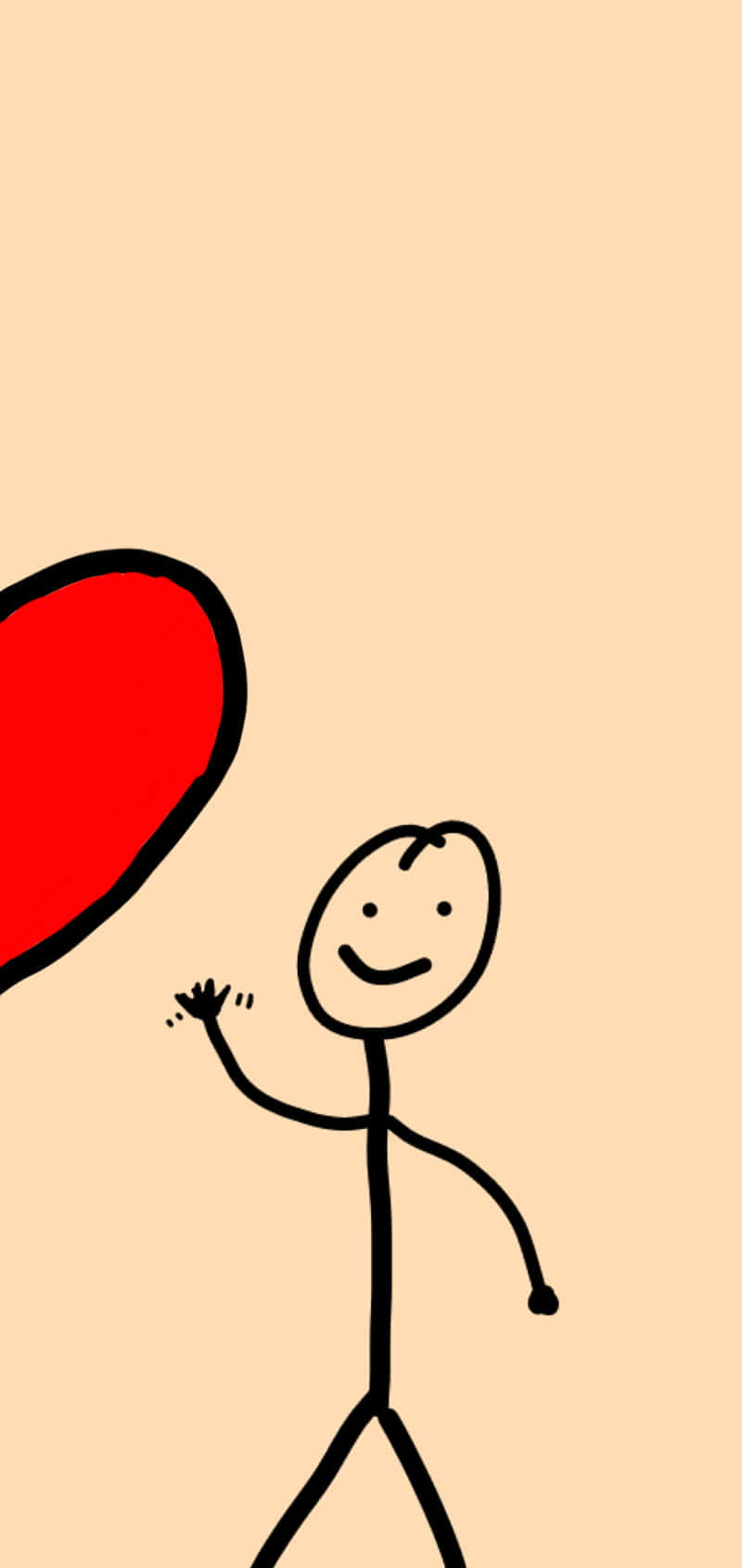 stick figure, red heart, peach background, HD Phone Wallpaper