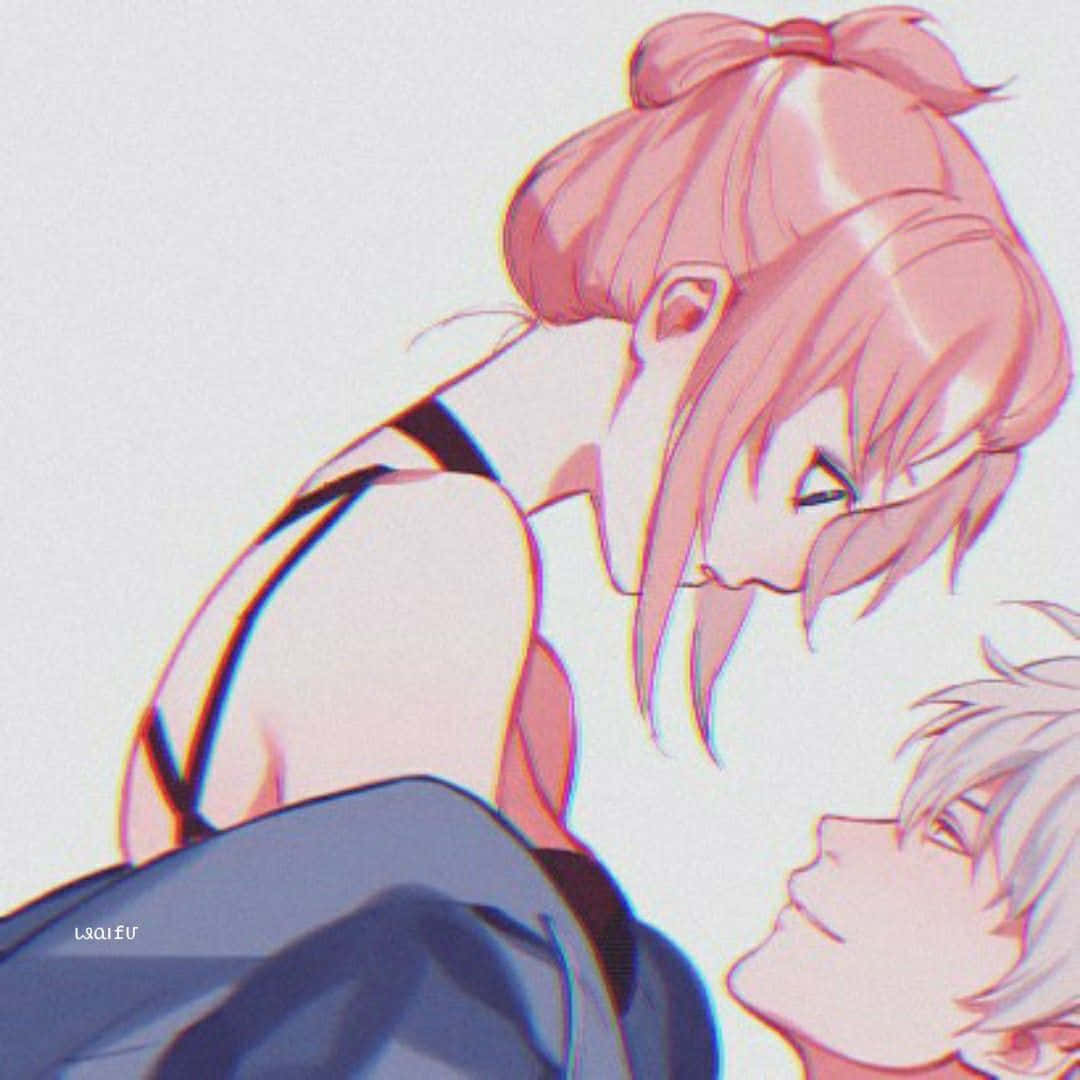 pink-haired anime girl, white-haired boy, soft pastel-toned illustration, SD Desktop Wallpaper