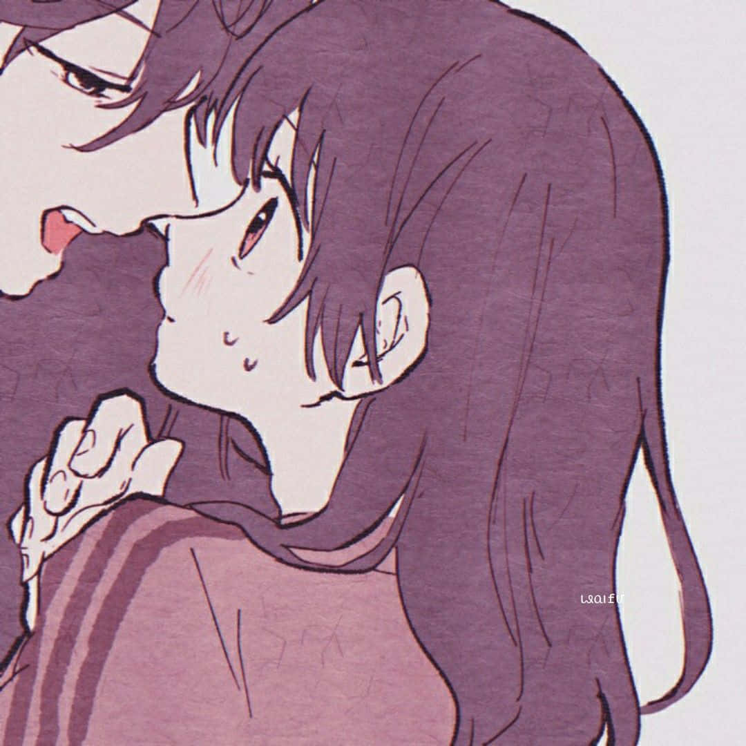 anime characters, tender embrace, soft purple tones, SD Desktop Wallpaper