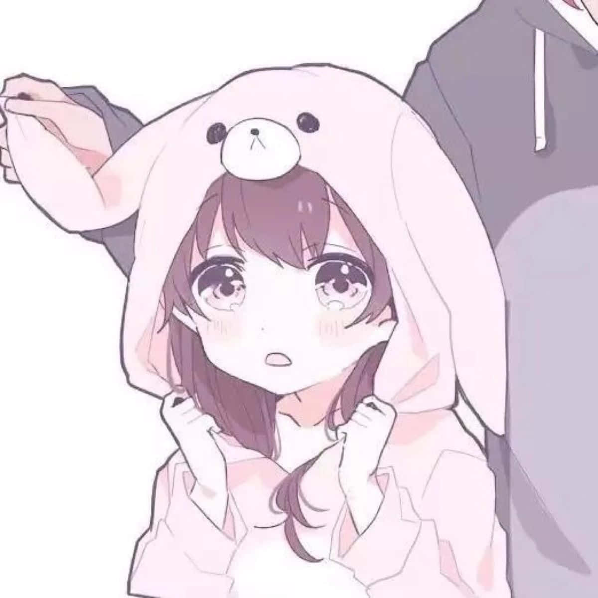 anime girl, pink bunny hoodie, wide eyes, SD Desktop Wallpaper