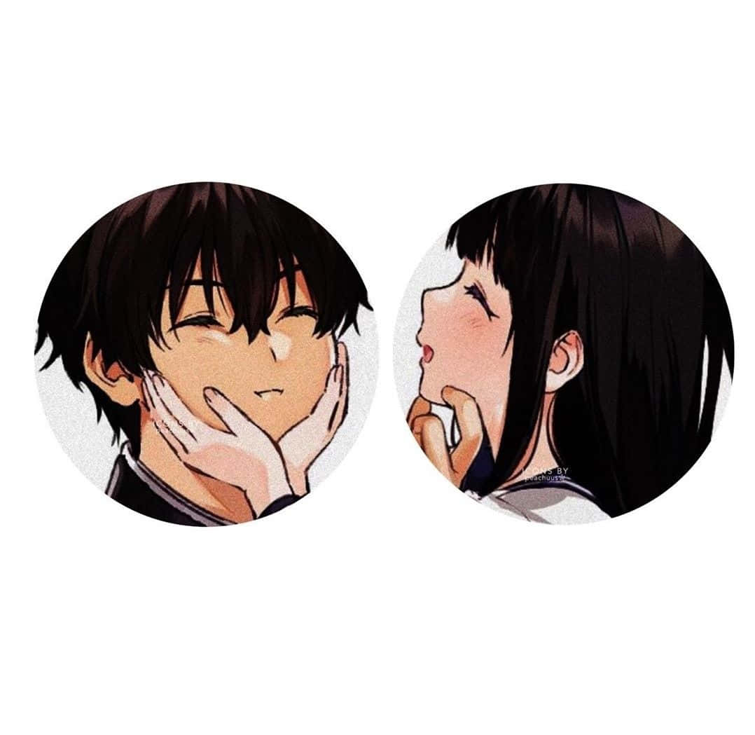 anime characters, circular frames, boy smiling with hands on cheeks, SD Desktop Wallpaper