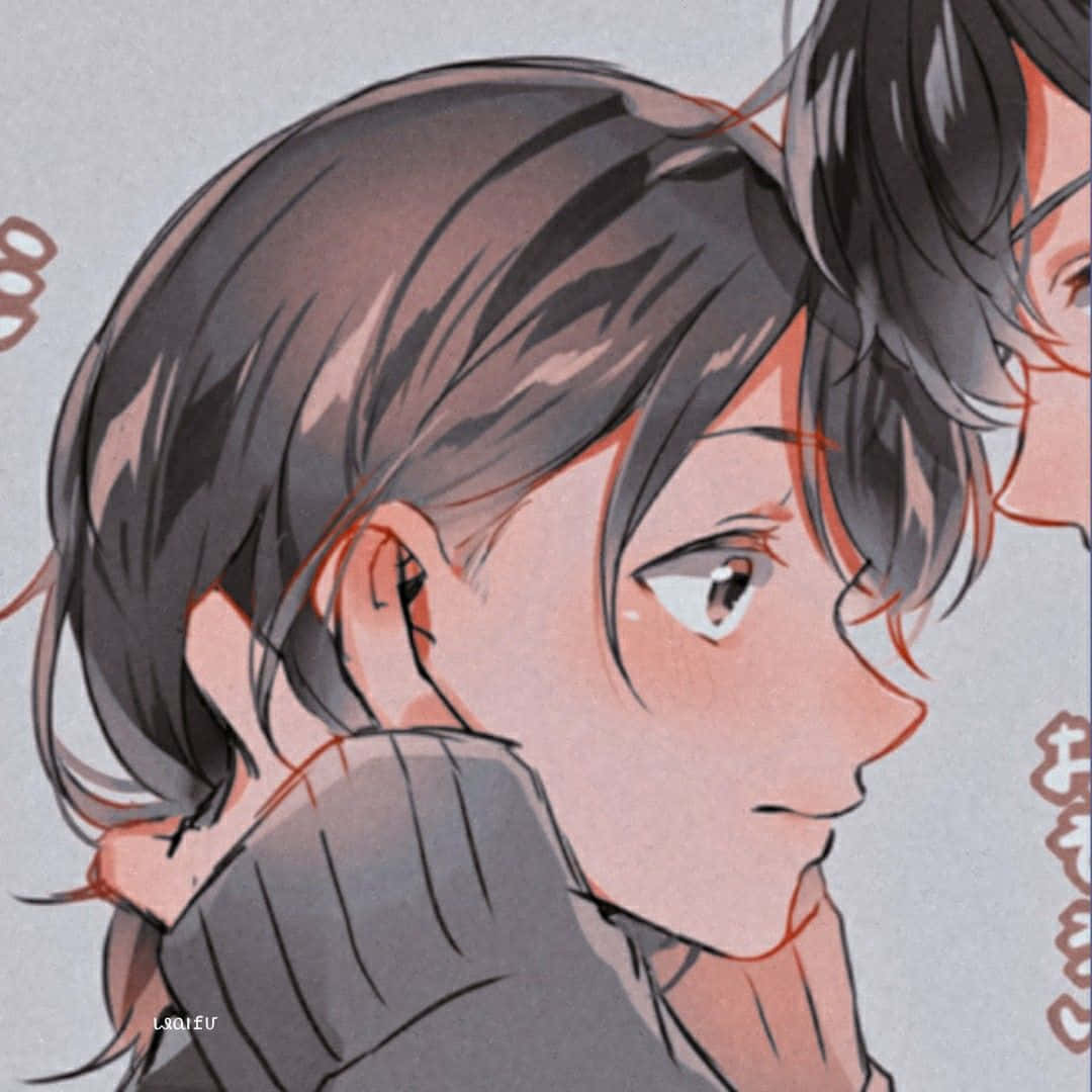 dark haired matching couple pfp, anime-style, close-up, SD Desktop Wallpaper
