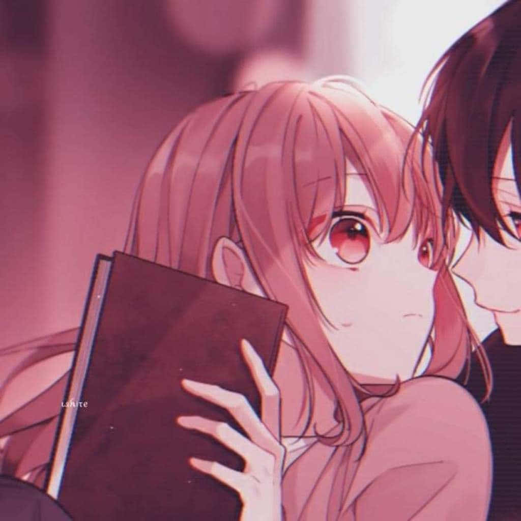 pink-haired anime girl, red eyes, book, SD Desktop Wallpaper