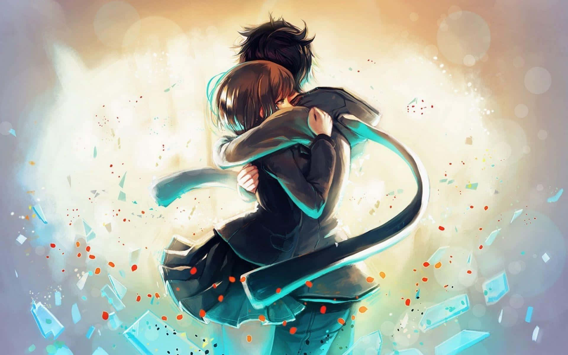 Matching Couple Pfp, anime characters, floating glass shards, Full HD Desktop Wallpaper