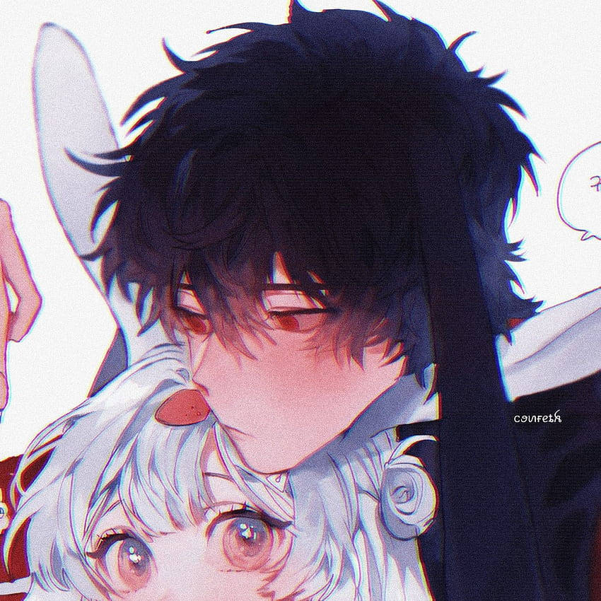 dark-haired boy, white-haired girl, anime, SD Desktop Wallpaper