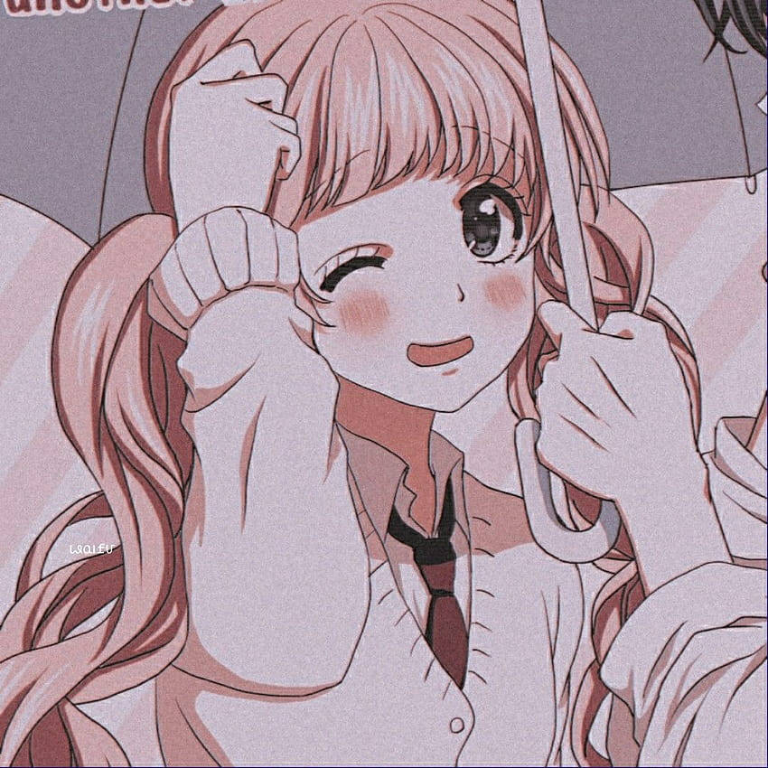 anime girl, pink hair, winks, SD Desktop Wallpaper