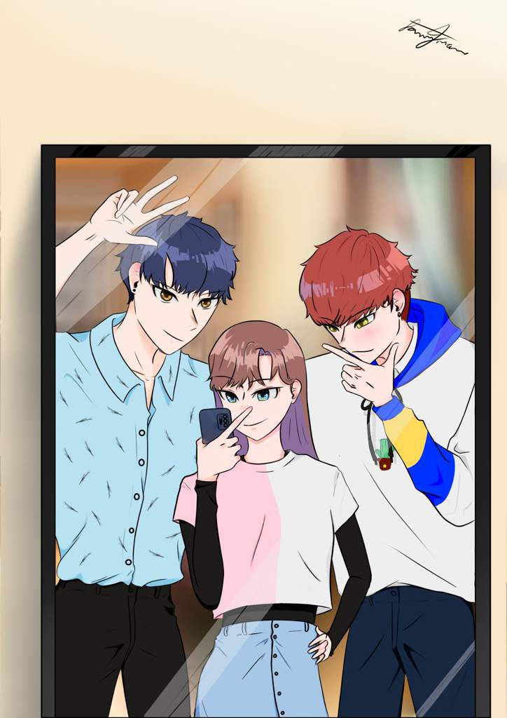 anime teens, selfie, peace signs, SD Phone Wallpaper
