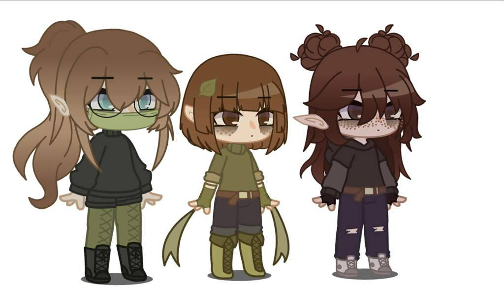 ninja trio, chibi-style, elf characters, SD Desktop Wallpaper