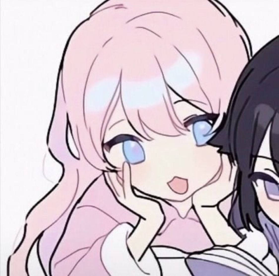 anime girls, pink hair, black hair, SD Desktop Wallpaper
