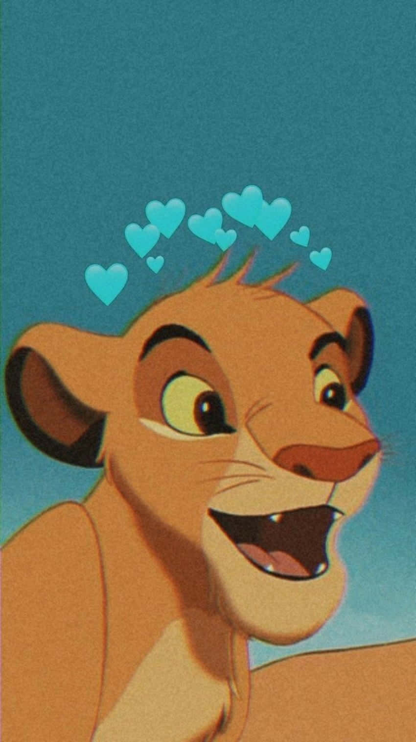 lion cub, hearts, teal background, HD Phone Wallpaper