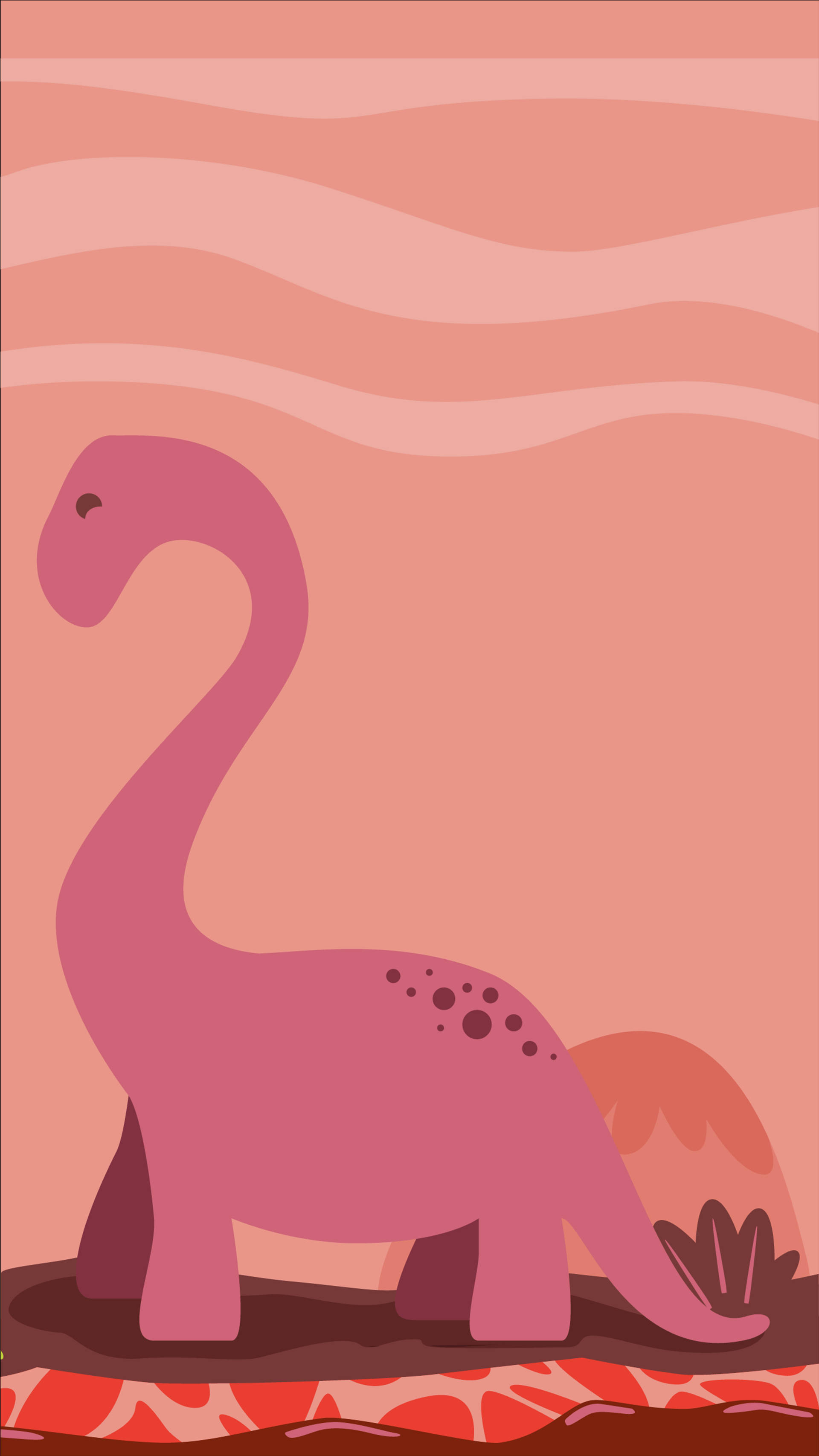 pink brontosaurus, minimalist desert landscape, wavy peach skies, 2K Phone Wallpaper