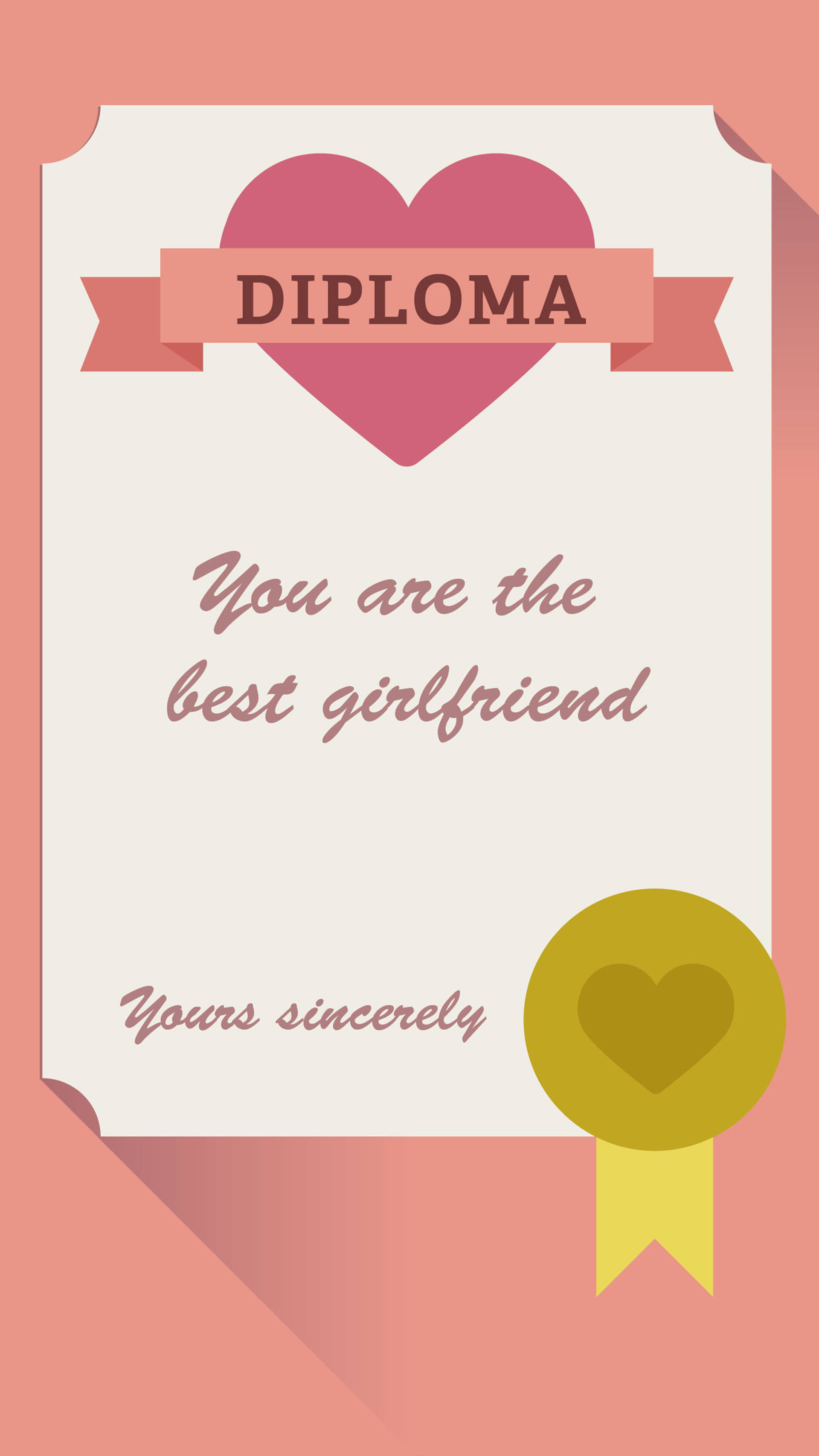 Best Girlfriend Diploma, pink diploma, heart ribbon, 2K Phone Wallpaper
