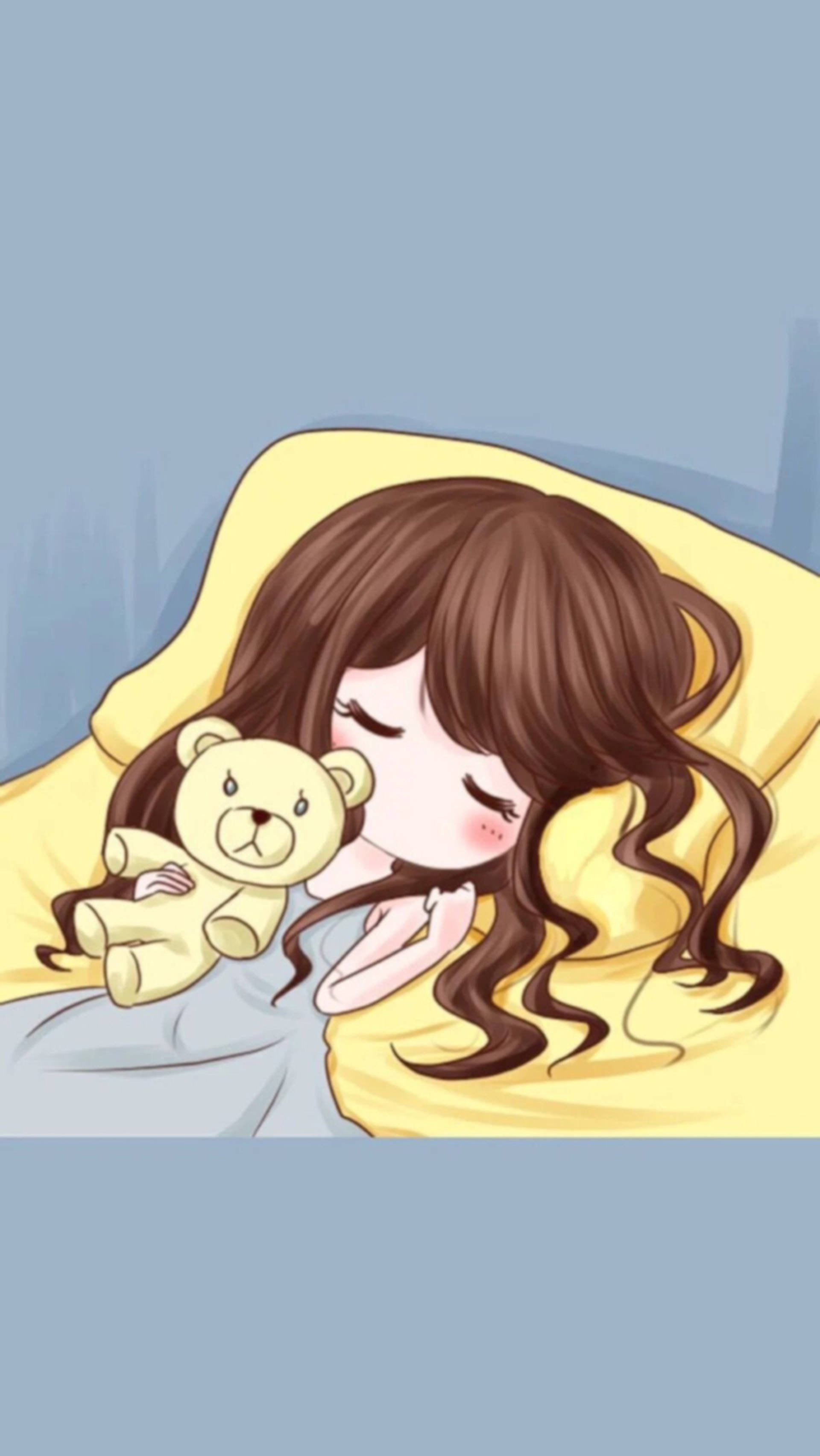 Matching Sleeping Girl, anime girl, long brown hair, 2K Phone Wallpaper