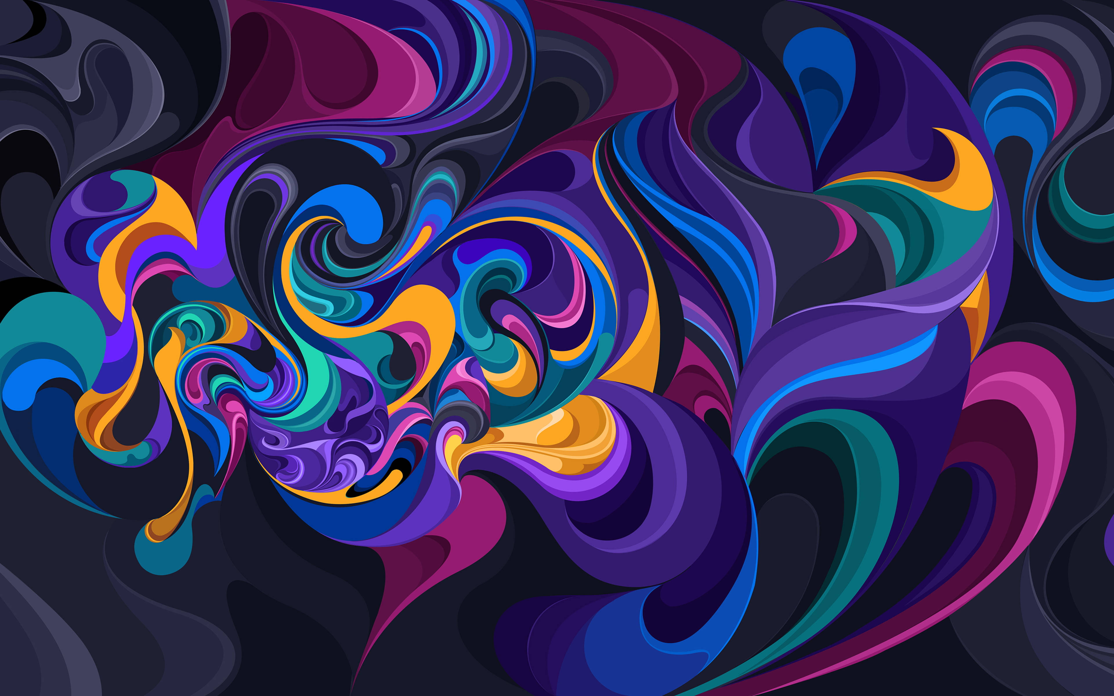 abstract colorful waves, electric blues, purples, 4K Desktop Wallpaper