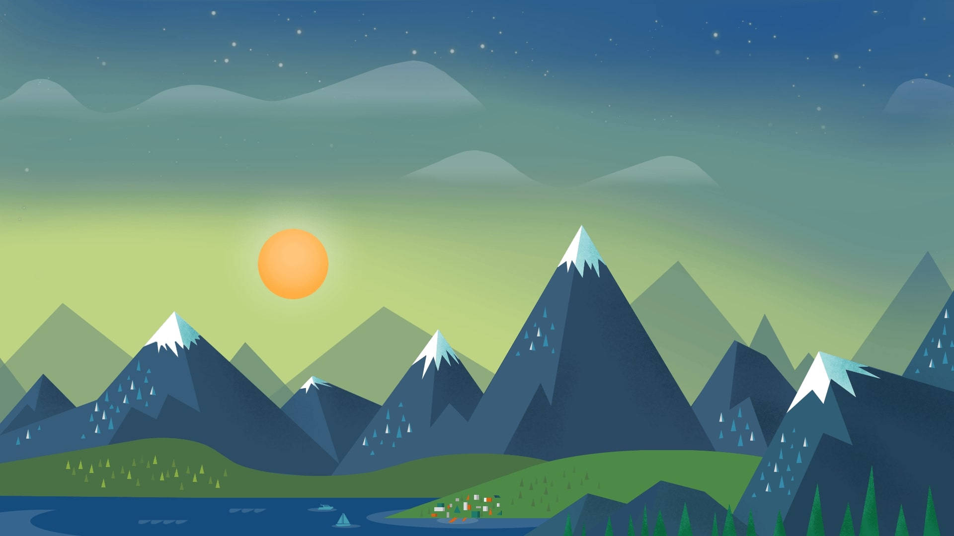 sunrise, mountains, snow-capped peaks, Full HD Desktop Wallpaper