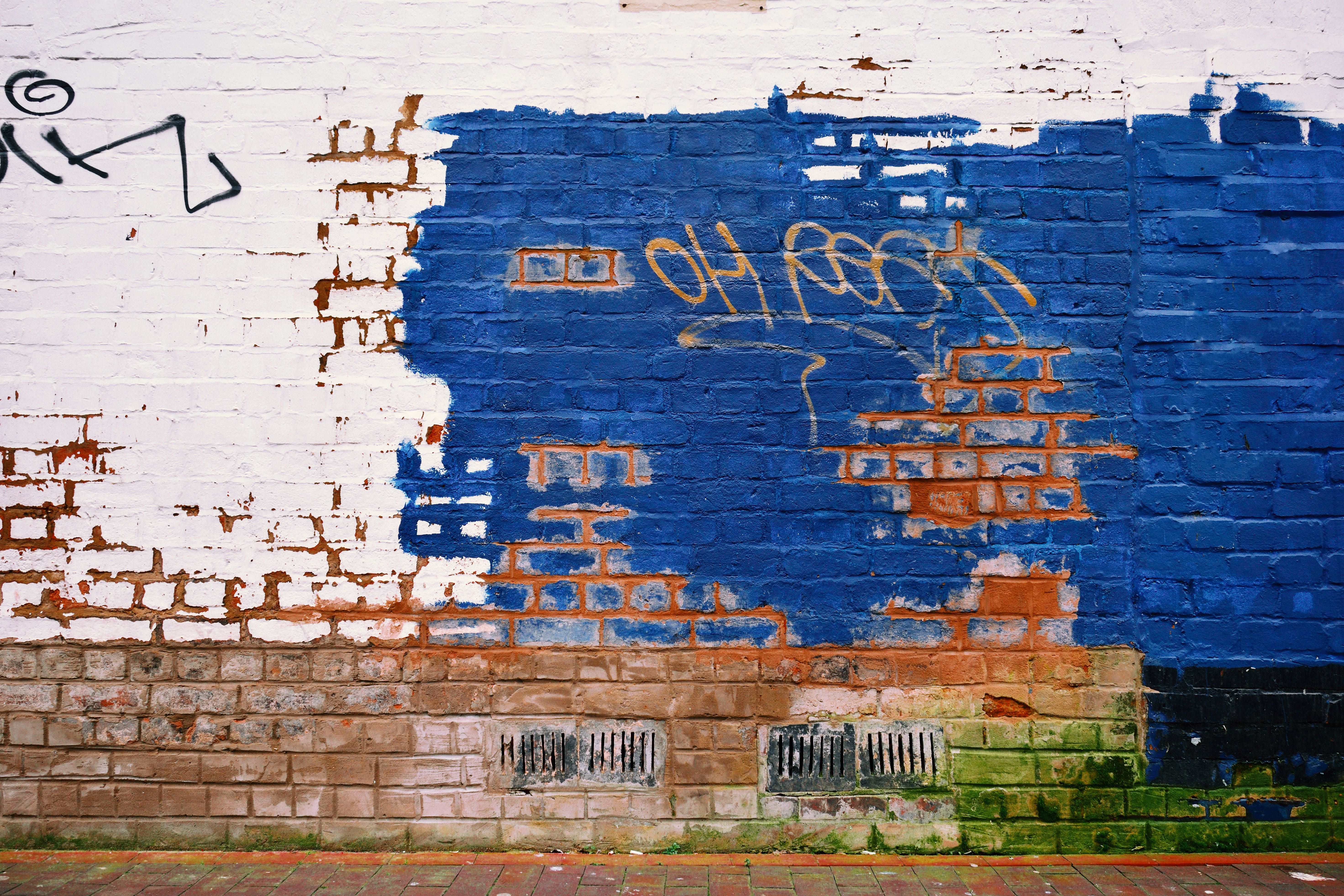 painted wall, blue, graffiti, 5K Desktop Wallpaper