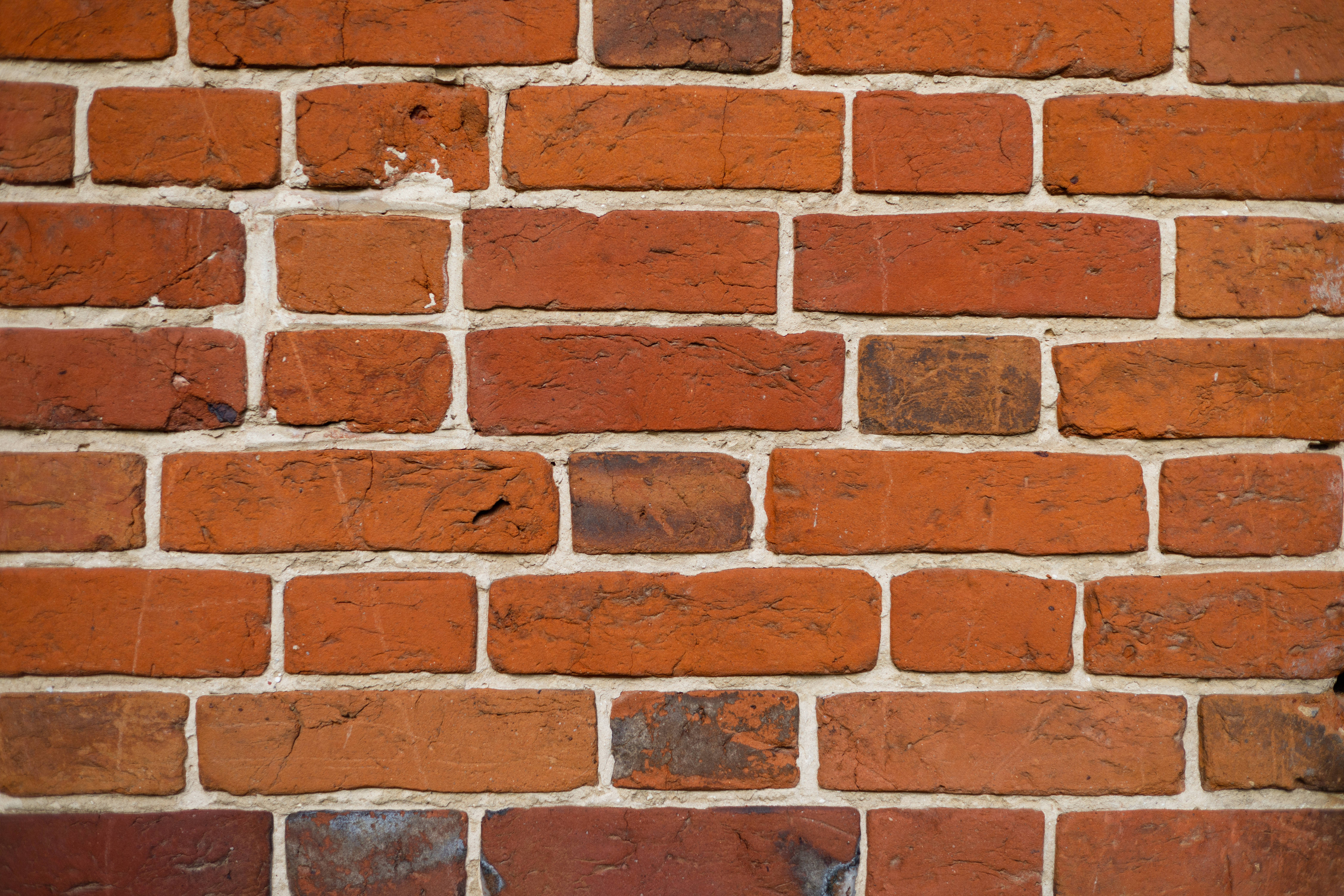 stone wall, weathered red brick wall, textured mortar lines, 5K Desktop Wallpaper