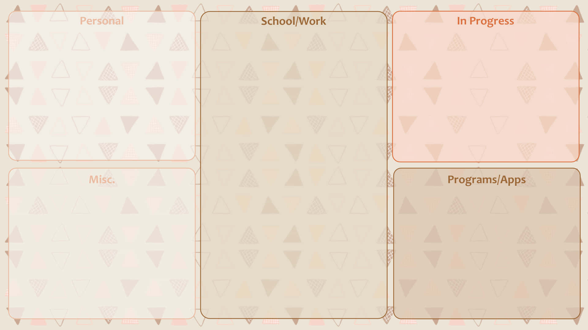 Organizational Desktop, minimalist digital dashboard, four labeled folders, Full HD Desktop Wallpaper