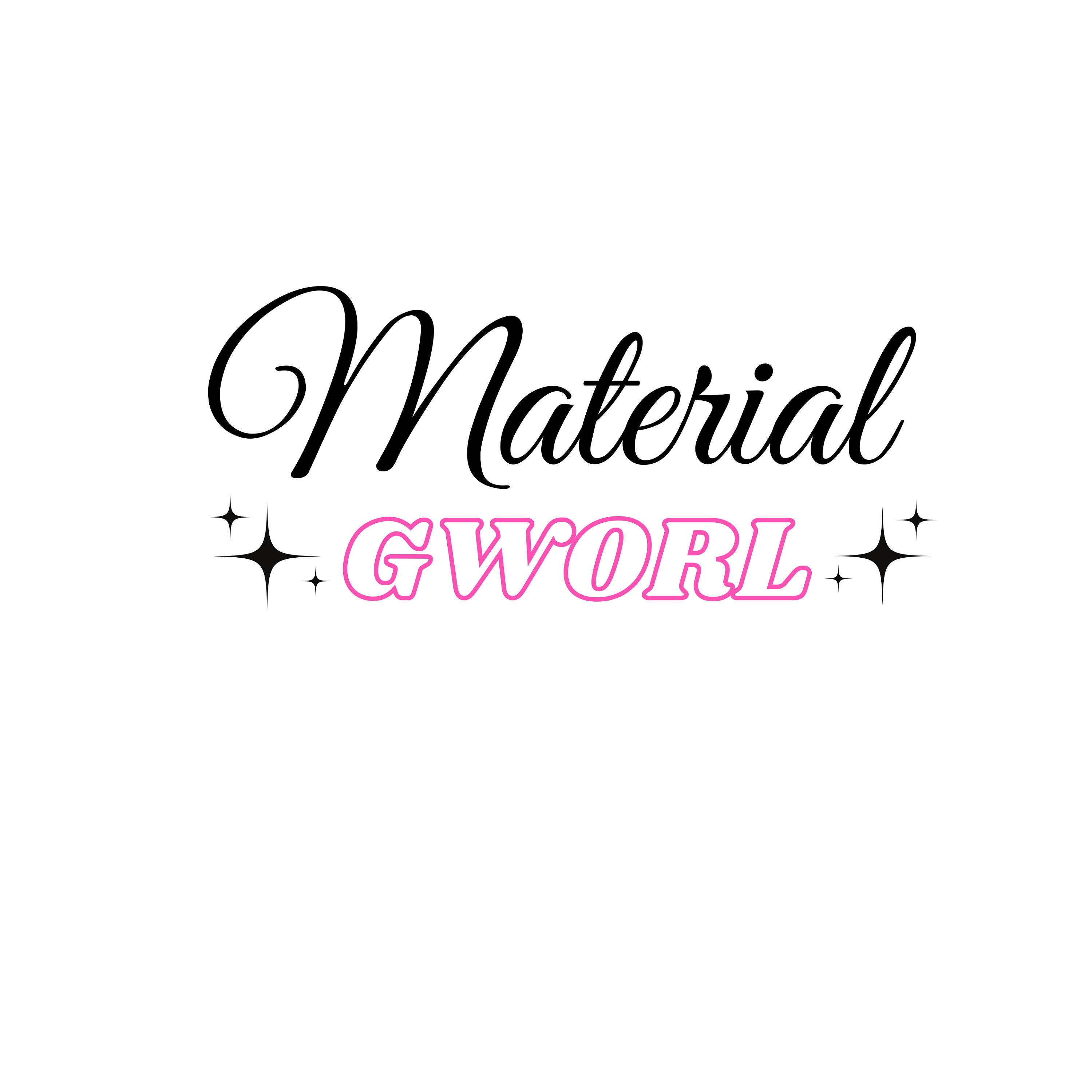Material Gworl, black cursive text, bold pink outlined, 2K Desktop Wallpaper