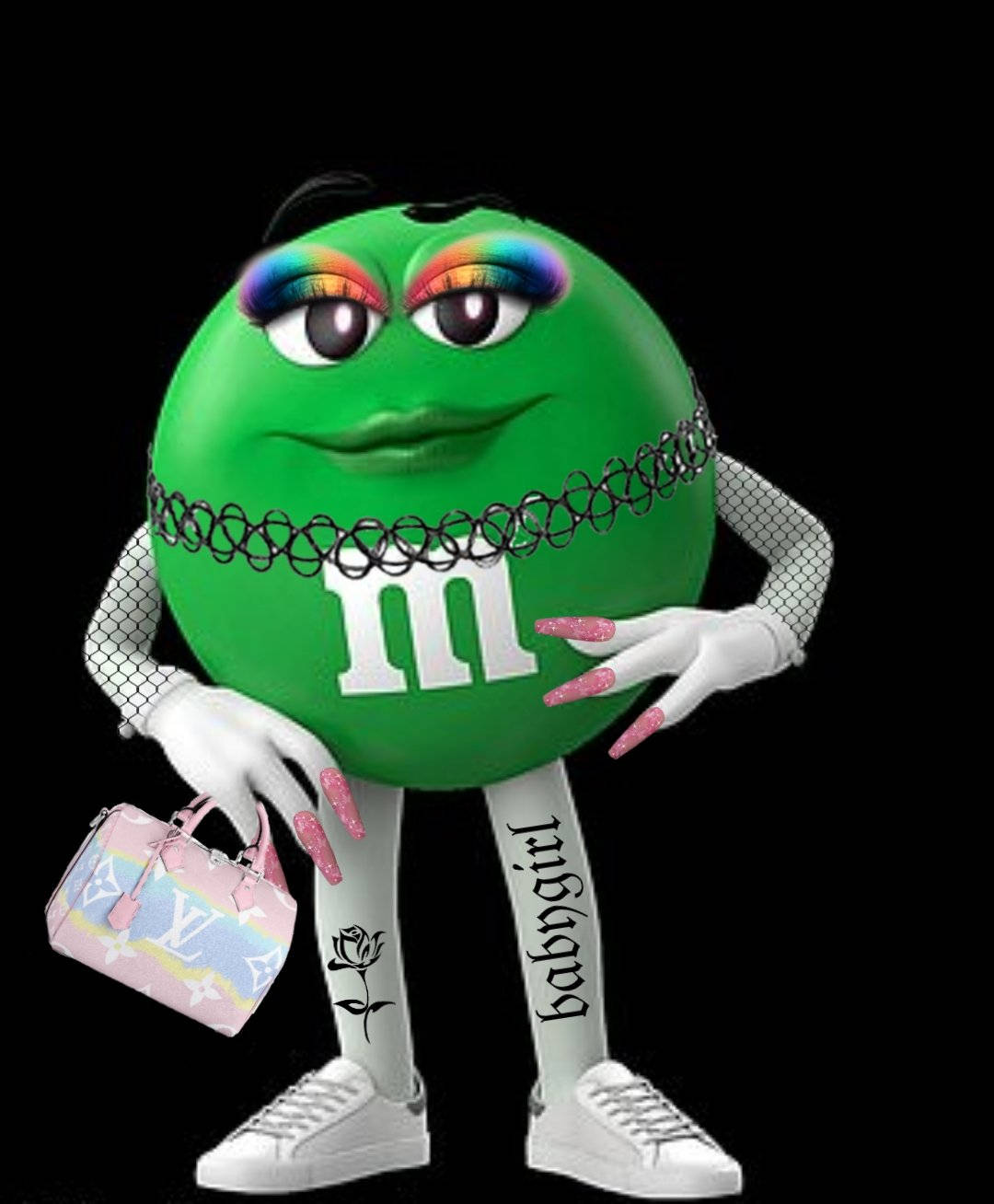Material Gworl, green M&M character, rainbow eyelashes, HD Phone Wallpaper