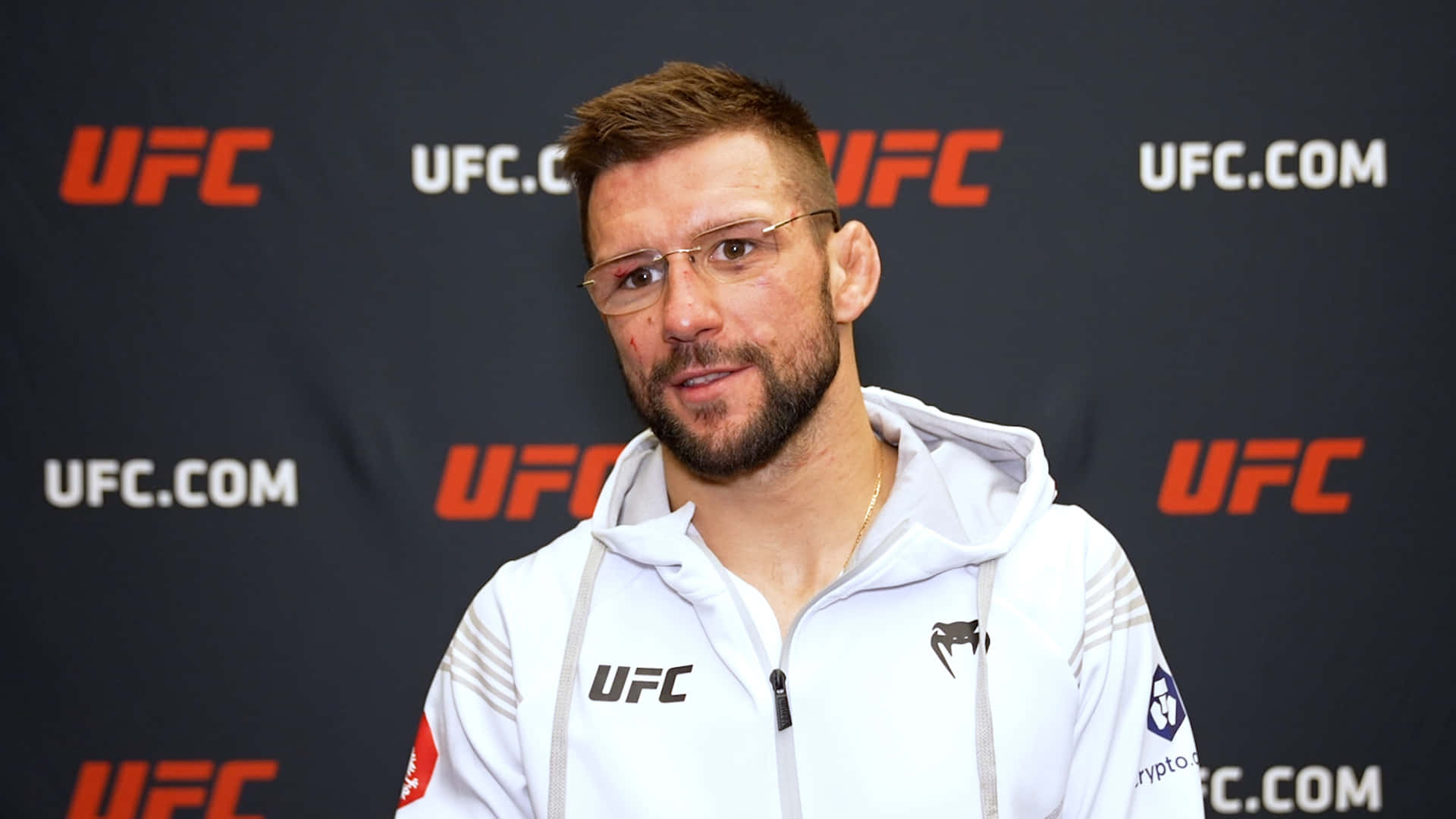 Mateusz Gamrot, white UFC hoodie, dark backdrop, Full HD Desktop Wallpaper
