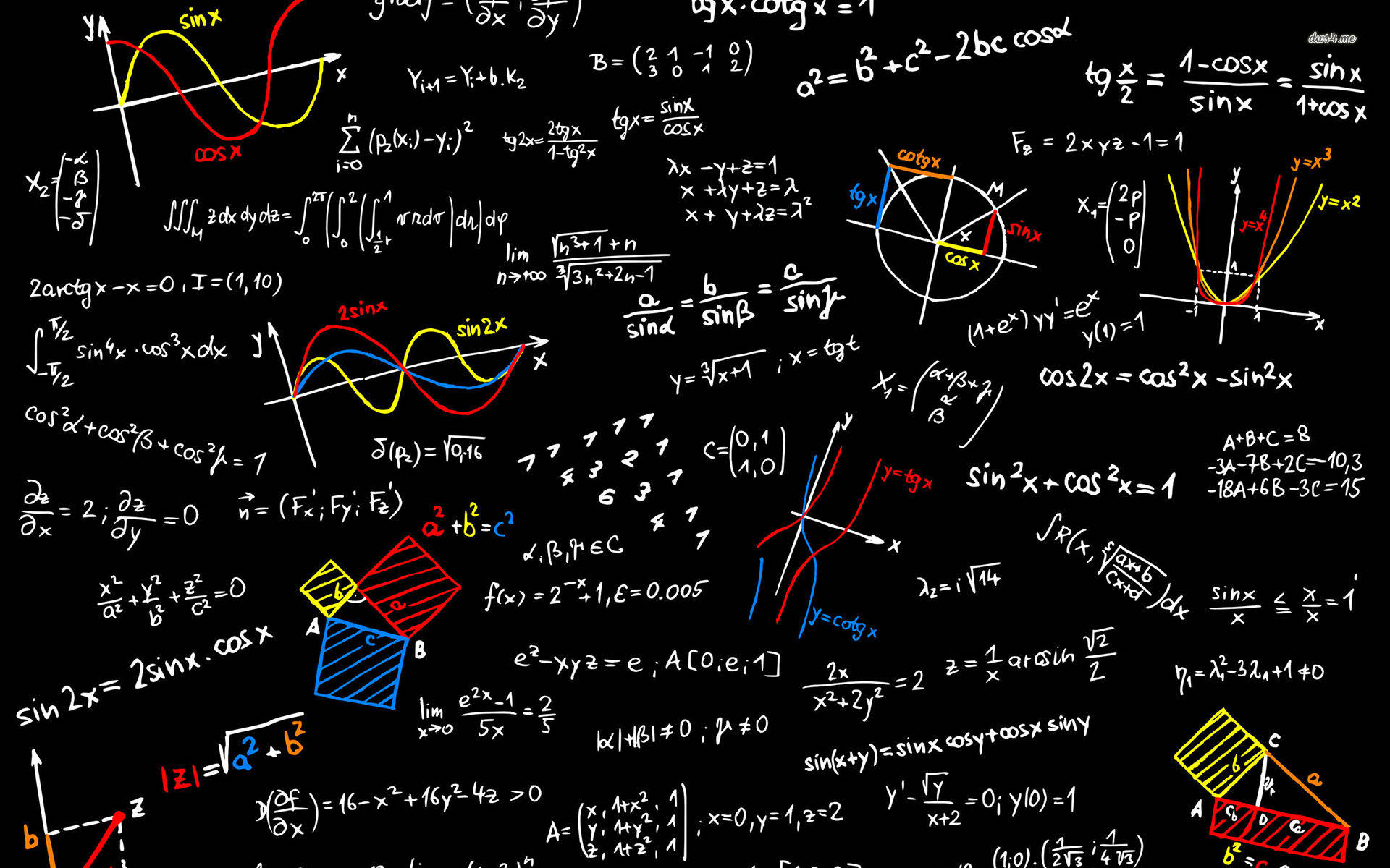 blackboard, colorful handwritten math equations, graphs, Full HD Desktop Wallpaper
